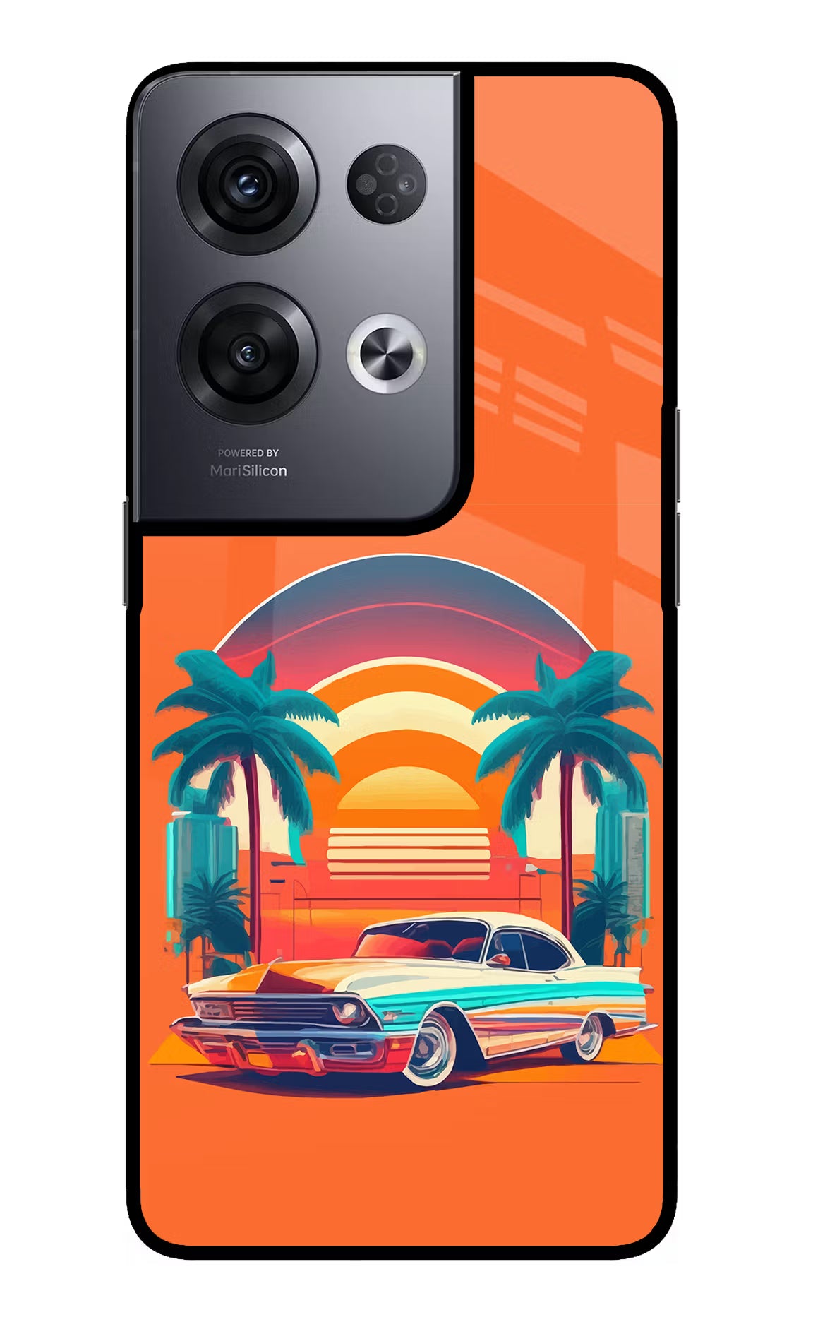 Palm Drive 80s Oppo Reno8 Pro Back Cover - Palm Drive 80s Oppo Reno8 Pro Glass Case Back Cover by Casekaro Palm Drive 80s Oppo Reno8 Pro Glass Case Back Cover by Casekaro