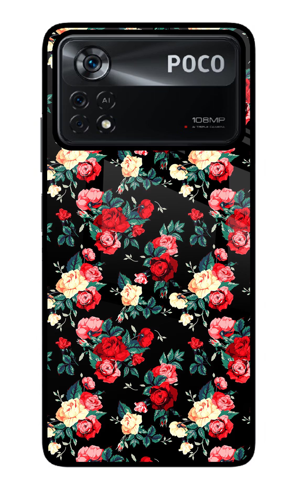 Rose Pattern Poco X4 Pro Glass Case - Rose Pattern Poco X4 Pro Glass Case Rose Pattern Poco X4 Pro Glass Case