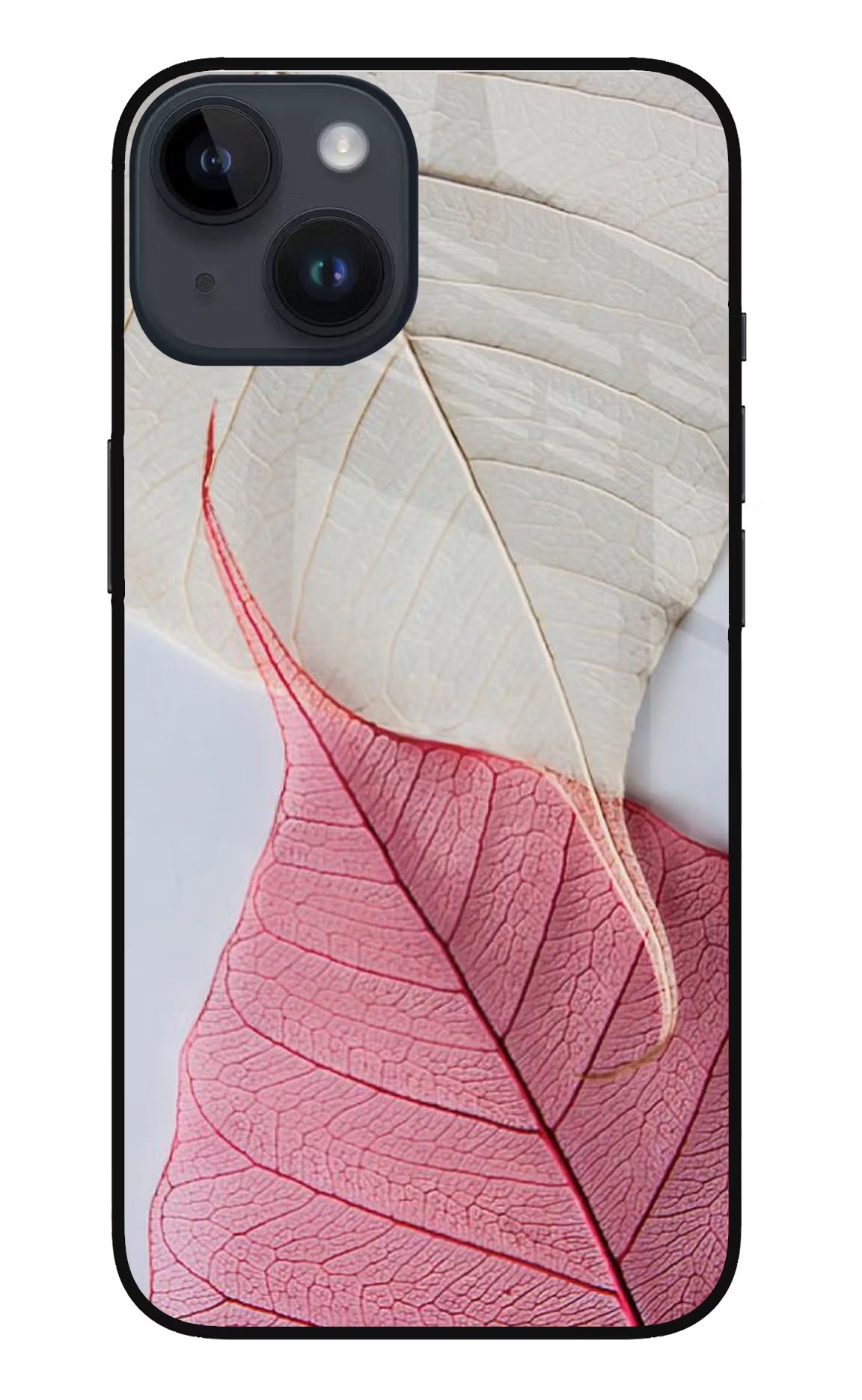 White Pink Leaf iPhone 14 Glass Case - White Pink Leaf iPhone 14 Glass Case White Pink Leaf iPhone 14 Glass Case