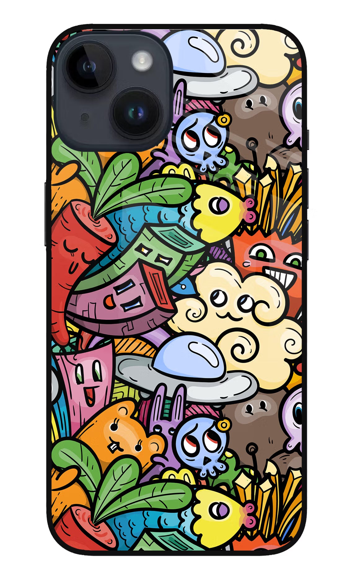 Veggie Doodle iPhone 14 Glass Case - Veggie Doodle iPhone 14 Glass Case Veggie Doodle iPhone 14 Glass Case