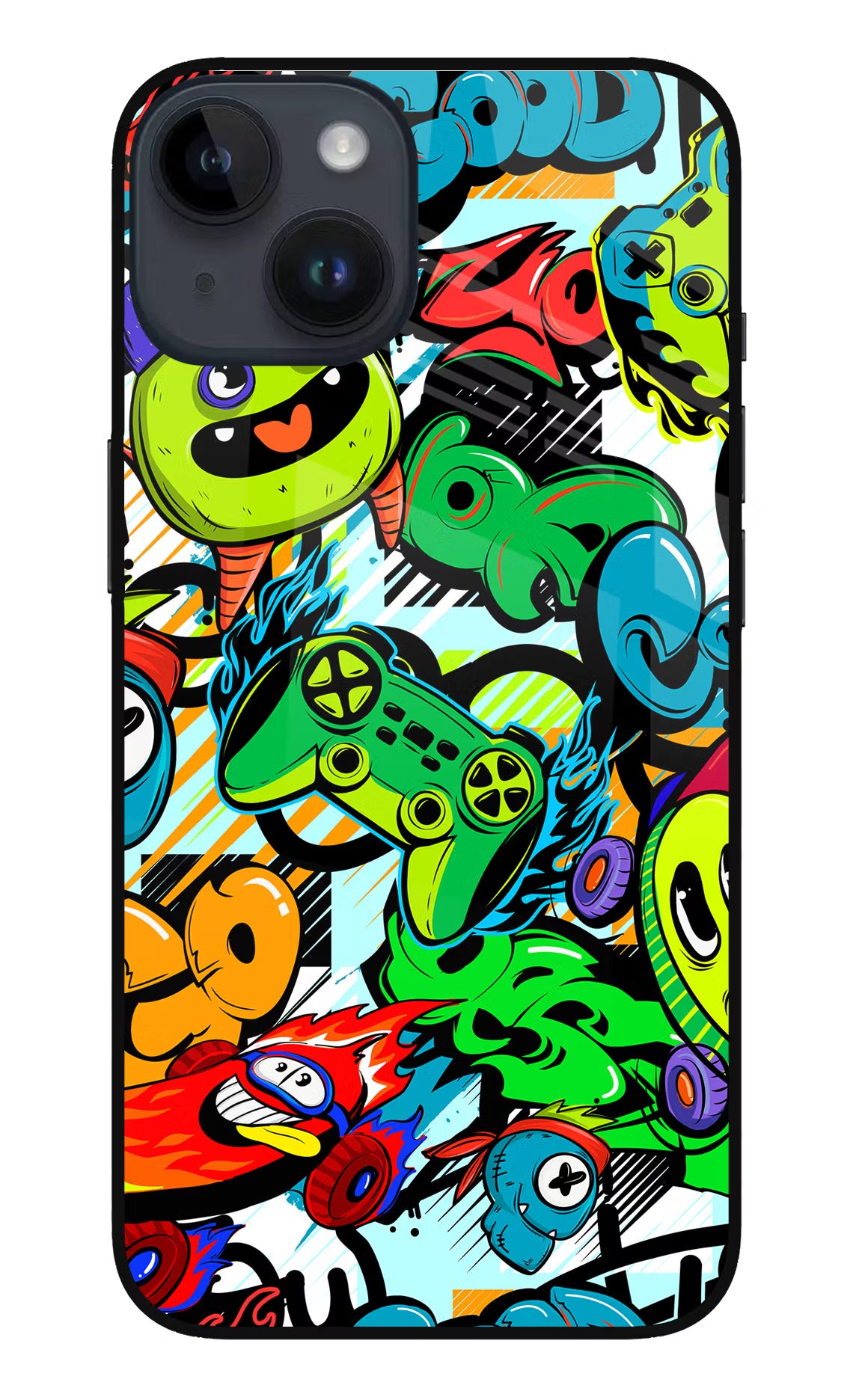 Game Doodle iPhone 14 Glass Case - Game Doodle iPhone 14 Glass Case Game Doodle iPhone 14 Glass Case