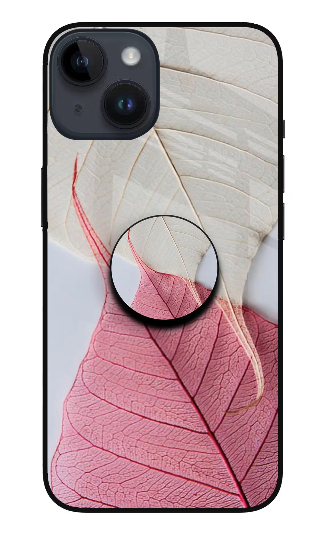 White Pink Leaf iPhone 14 Glass Case - White Pink Leaf iPhone 14 Glass Case White Pink Leaf iPhone 14 Glass Case