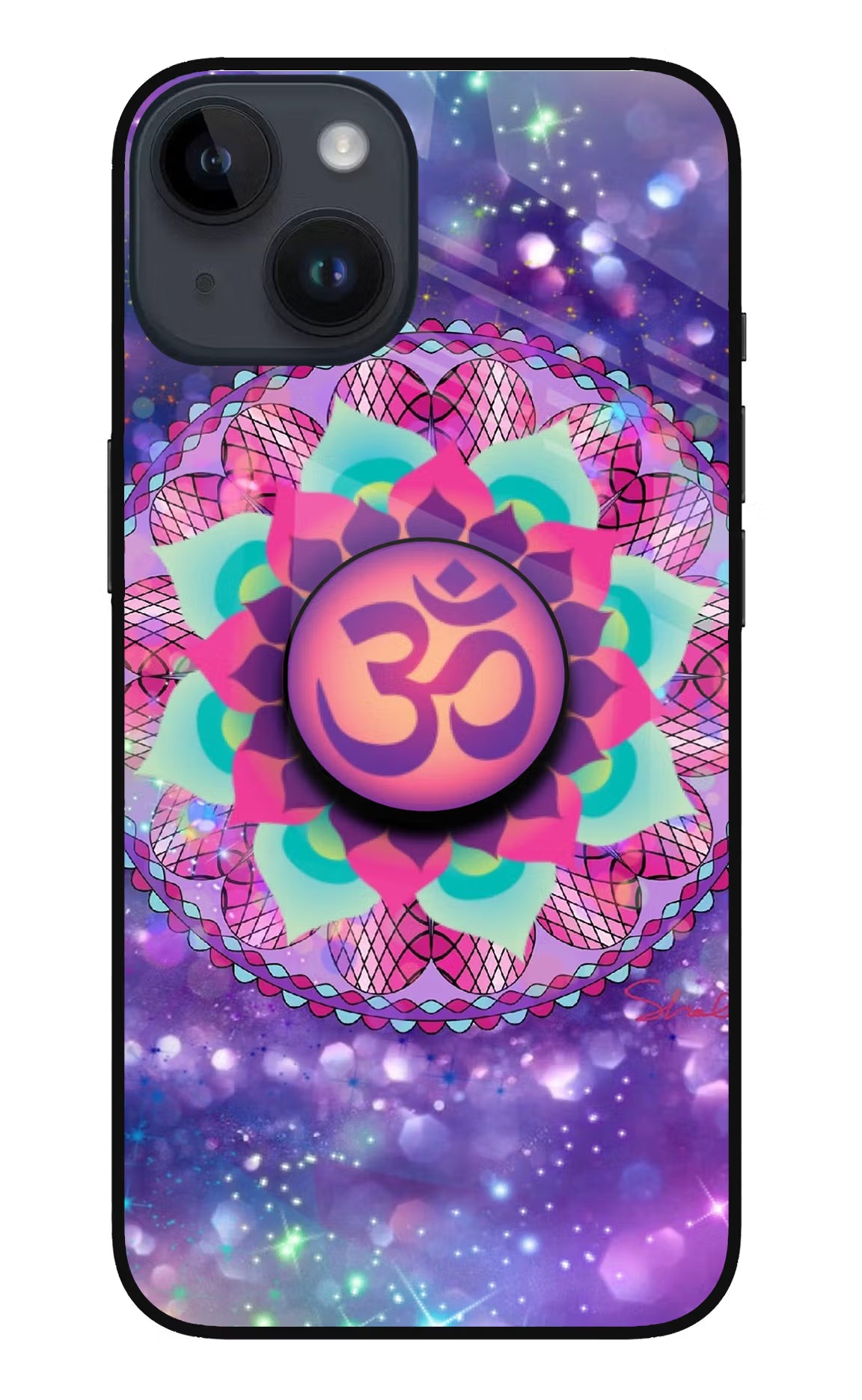 Om Purple iPhone 14 Glass Case - Om Purple iPhone 14 Glass Case Om Purple iPhone 14 Glass Case