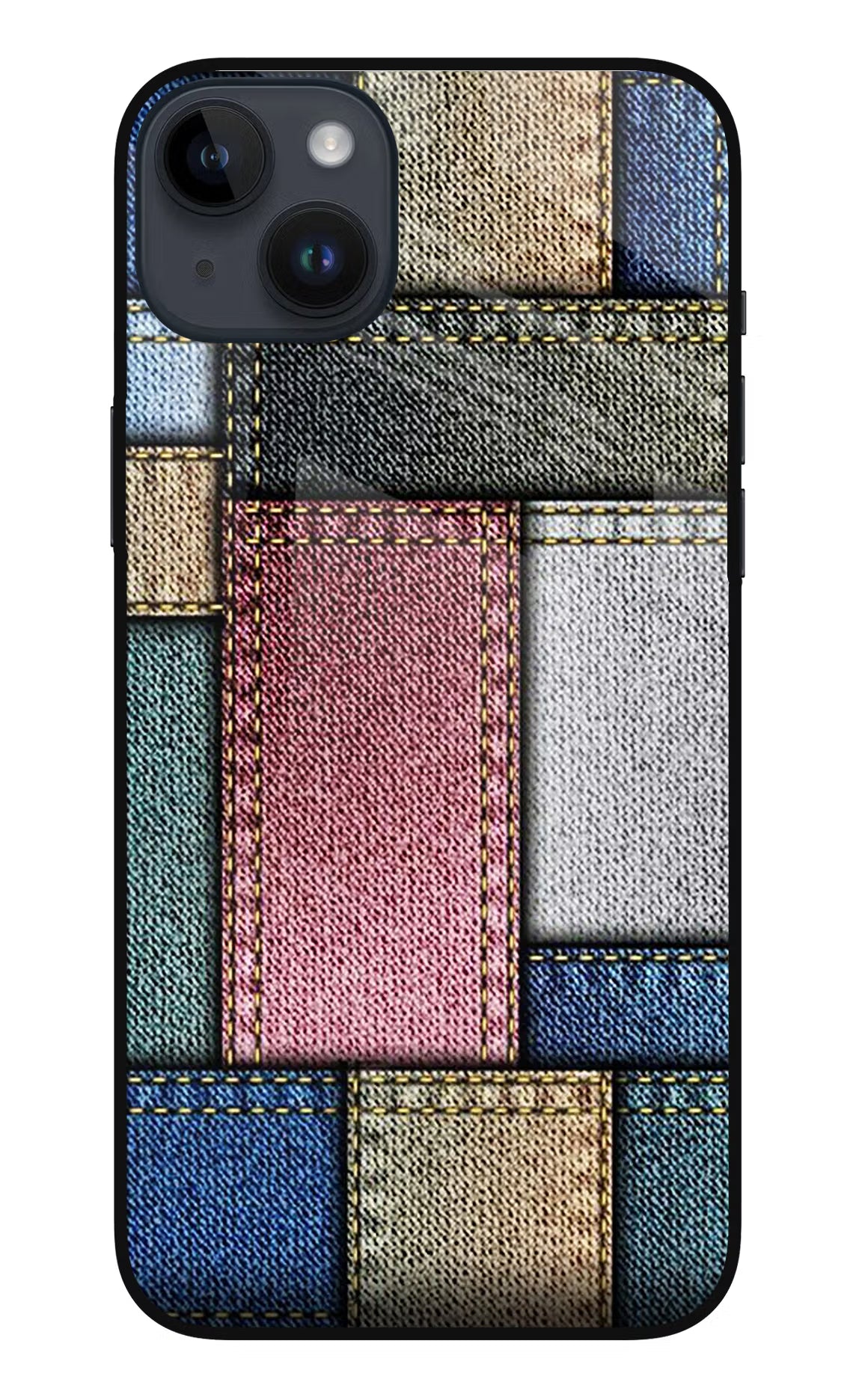Multicolor Jeans iPhone 14 Plus Glass Case - Multicolor Jeans iPhone 14 Plus Glass Case Multicolor Jeans iPhone 14 Plus Glass Case