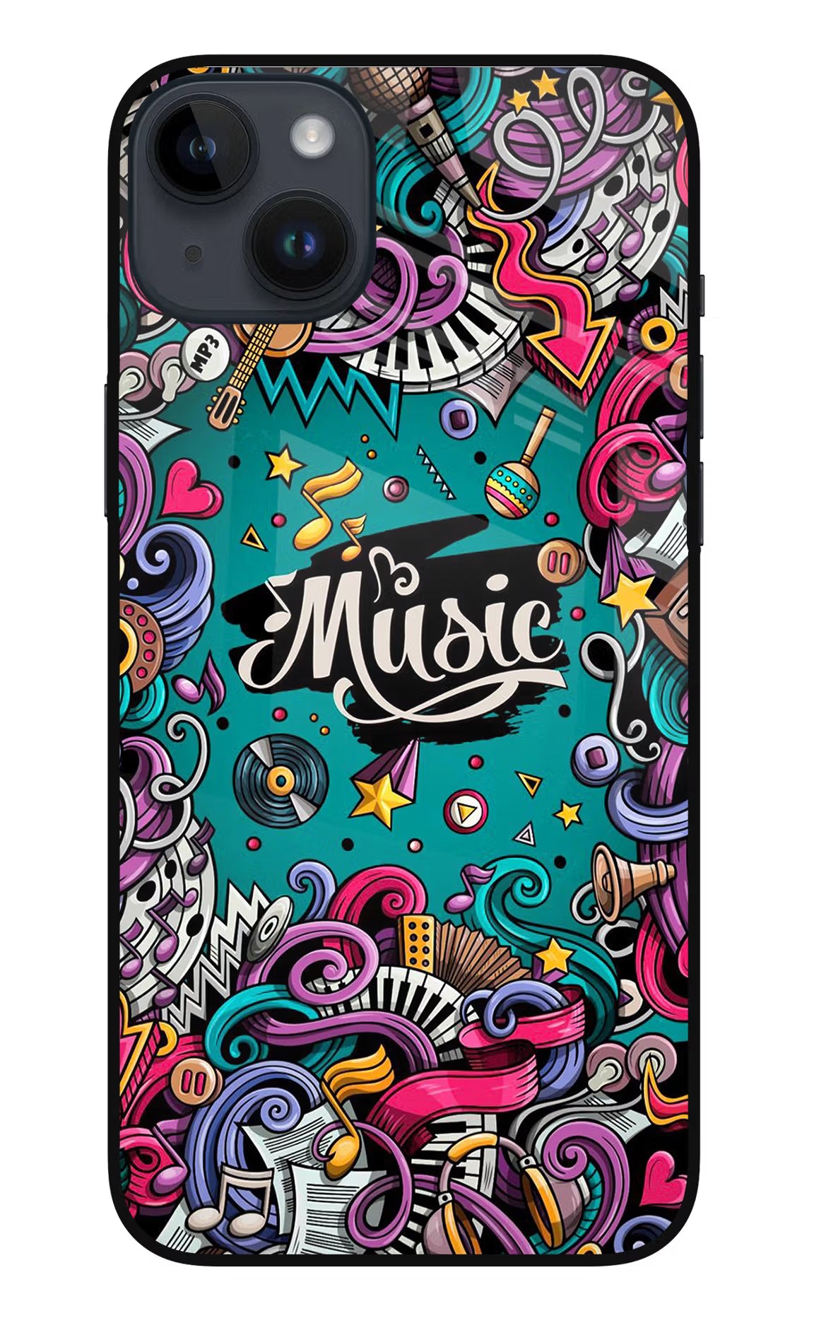 Music Graffiti iPhone 14 Plus Glass Case - Music Graffiti iPhone 14 Plus Glass Case Music Graffiti iPhone 14 Plus Glass Case