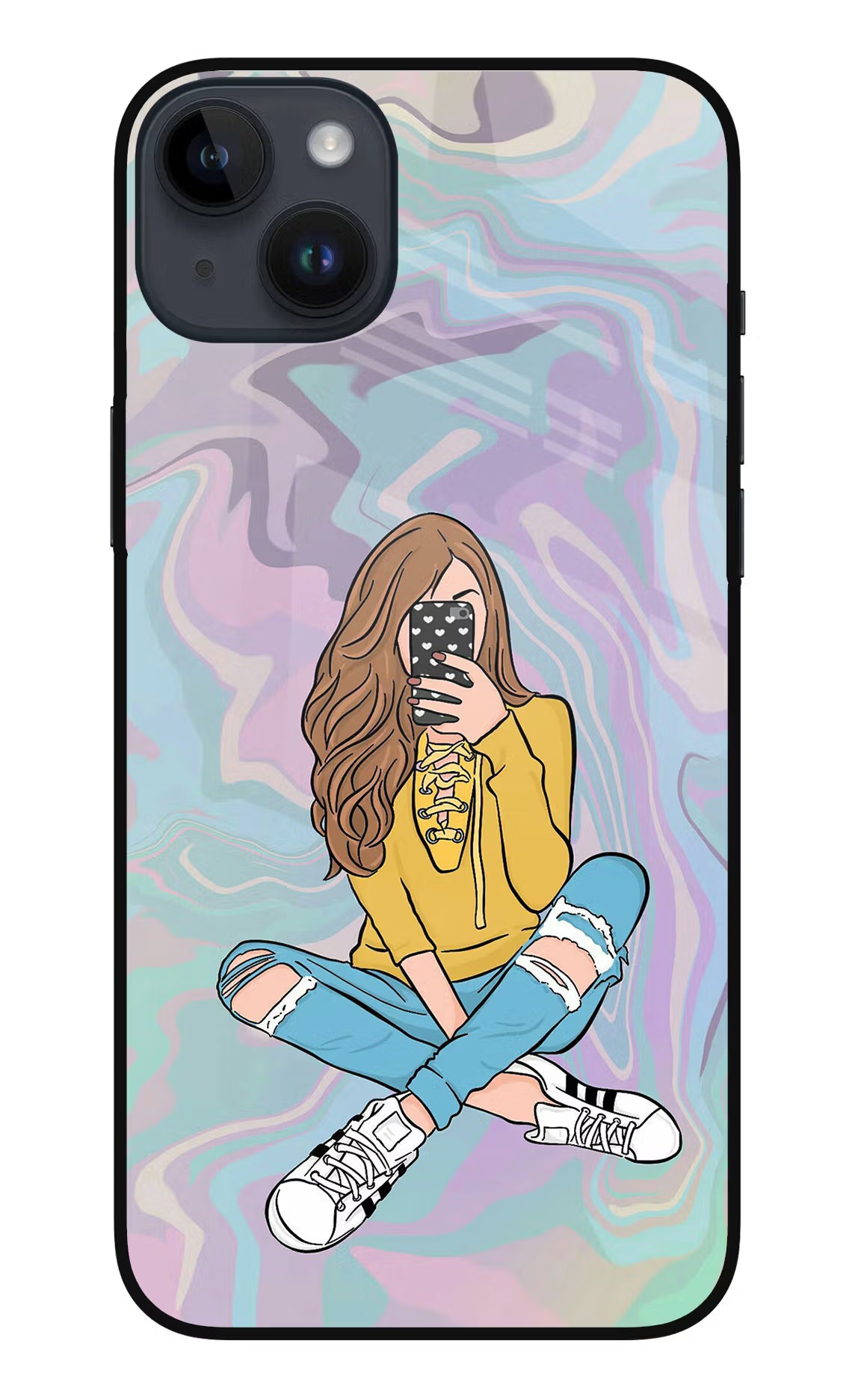 Selfie Girl iPhone 14 Plus Glass Case - Selfie Girl iPhone 14 Plus Glass Case Selfie Girl iPhone 14 Plus Glass Case