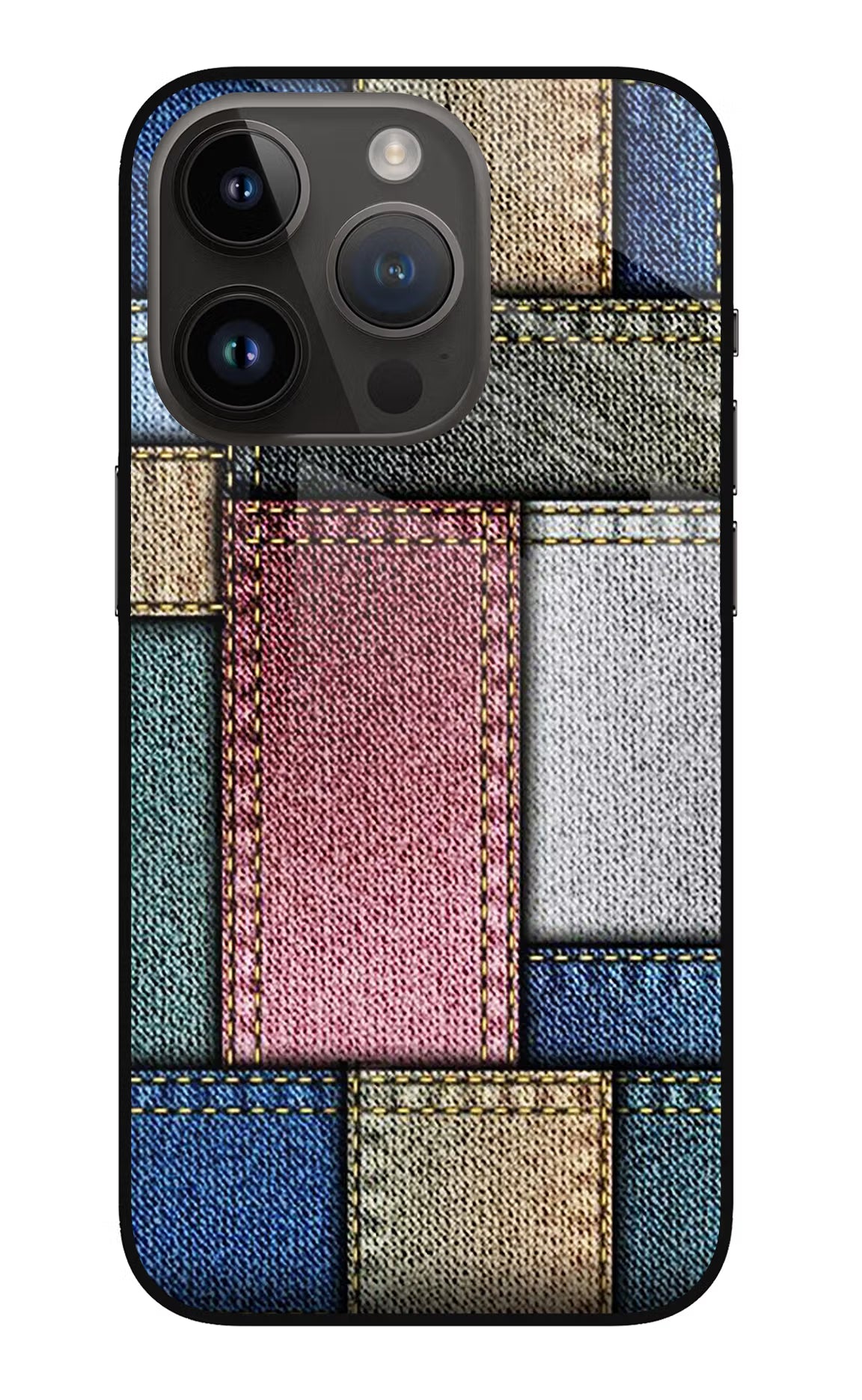 Multicolor Jeans iPhone 14 Pro Glass Case - Multicolor Jeans iPhone 14 Pro Glass Case Multicolor Jeans iPhone 14 Pro Glass Case