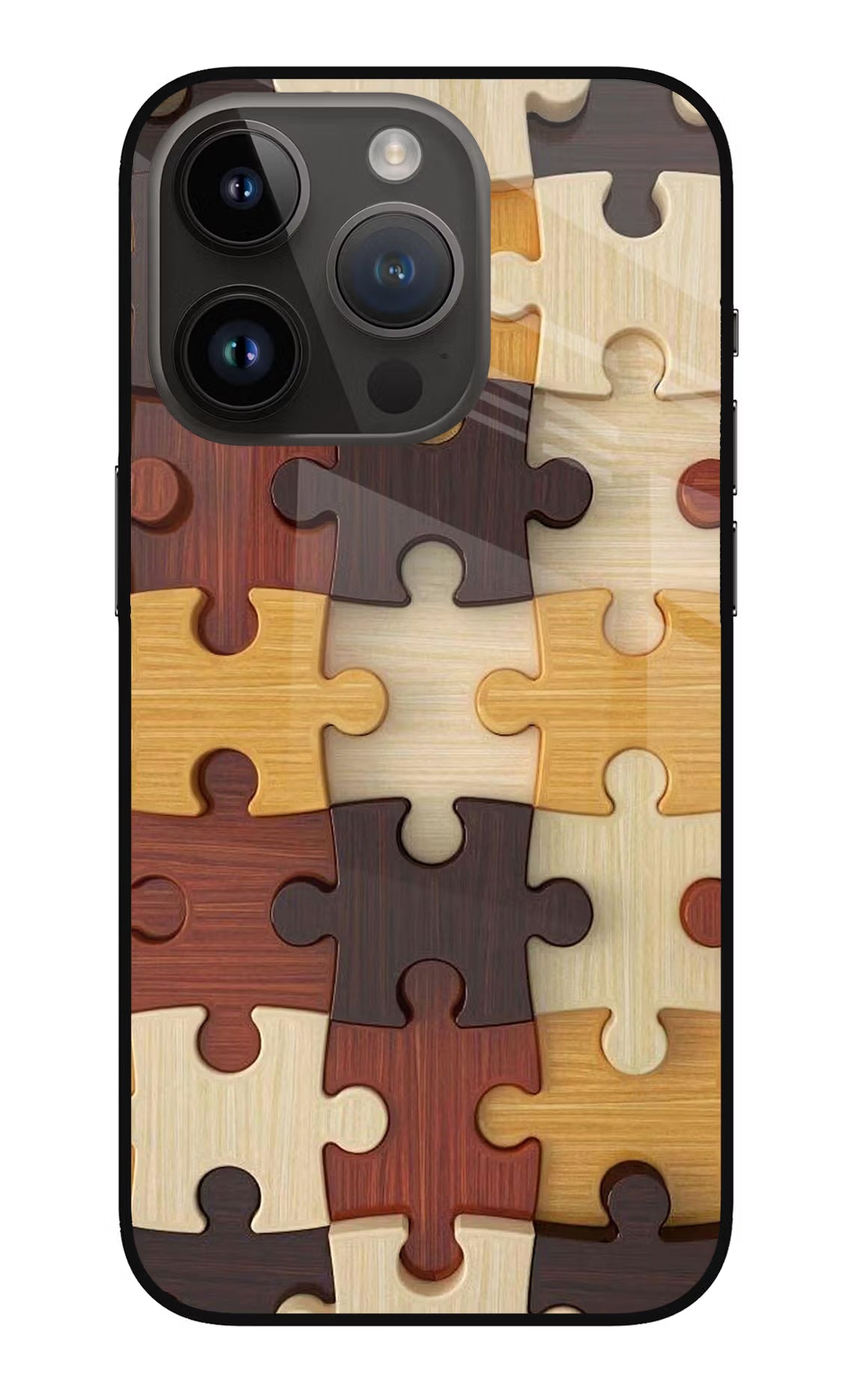 Wooden Puzzle iPhone 14 Pro Glass Case - Wooden Puzzle iPhone 14 Pro Glass Case Wooden Puzzle iPhone 14 Pro Glass Case