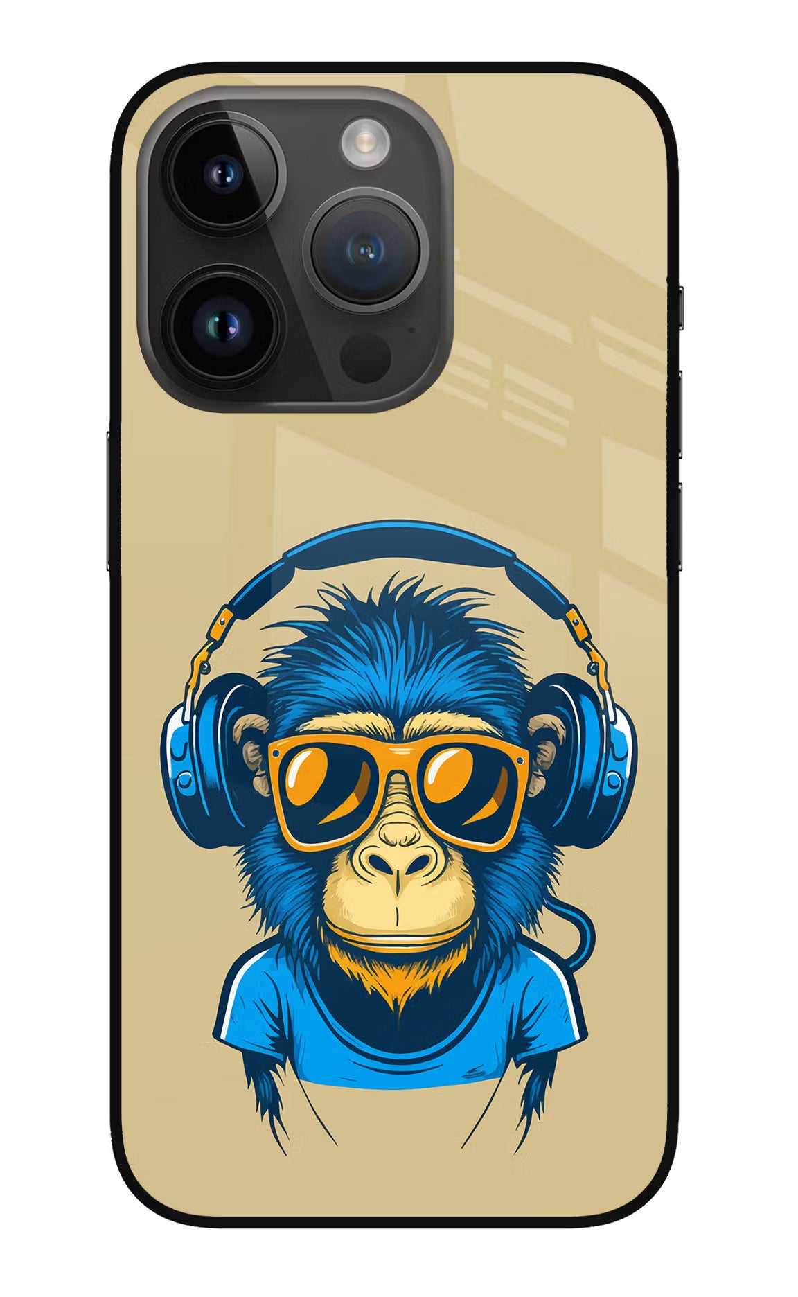 Monkey Headphone iPhone 14 Pro Glass Case - Monkey Headphone iPhone 14 Pro Glass Case Monkey Headphone iPhone 14 Pro Glass Case