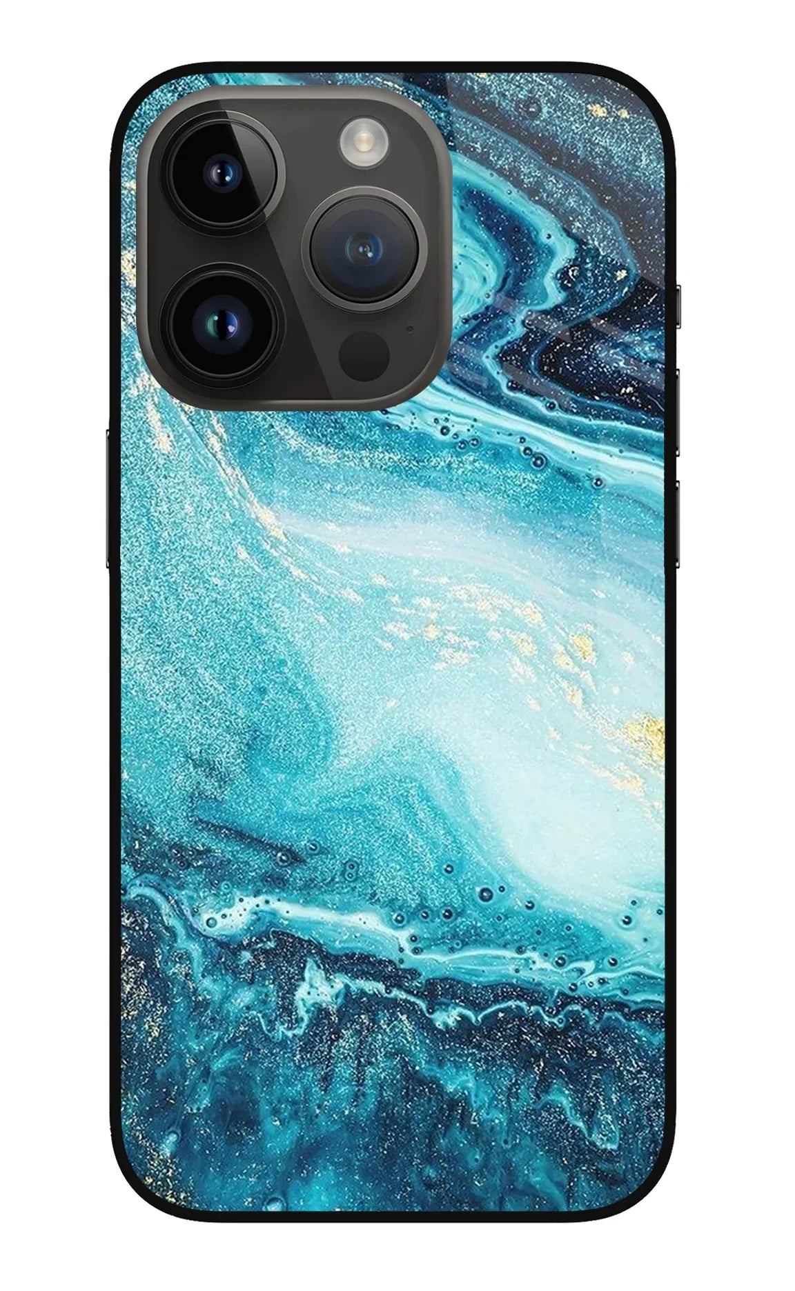 Blue Glitter Marble iPhone 14 Pro Glass Case - Blue Glitter Marble iPhone 14 Pro Glass Case Blue Glitter Marble iPhone 14 Pro Glass Case