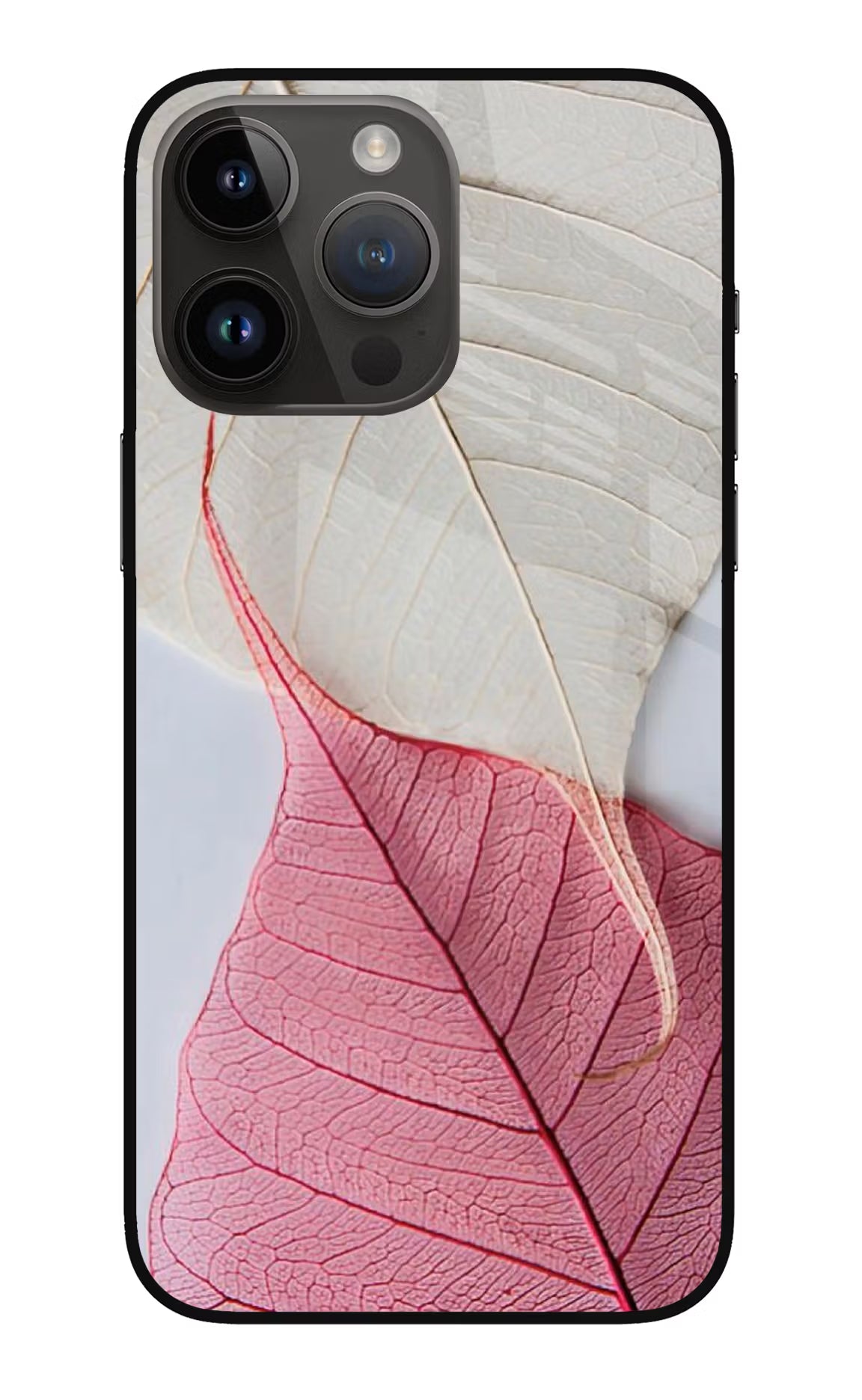 White Pink Leaf iPhone 14 Pro Max Glass Case - White Pink Leaf iPhone 14 Pro Max Glass Case White Pink Leaf iPhone 14 Pro Max Glass Case