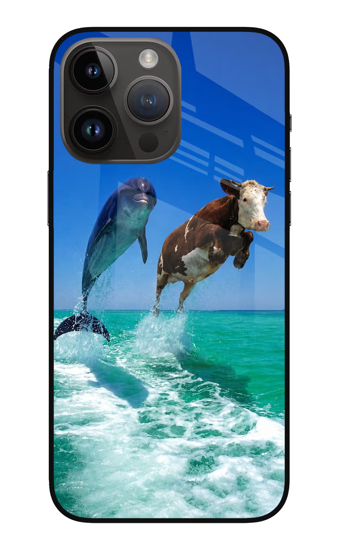 Dolphin vs Cow iPhone 14 Pro Max Glass Case - Dolphin vs Cow iPhone 14 Pro Max Glass Case Dolphin vs Cow iPhone 14 Pro Max Glass Case