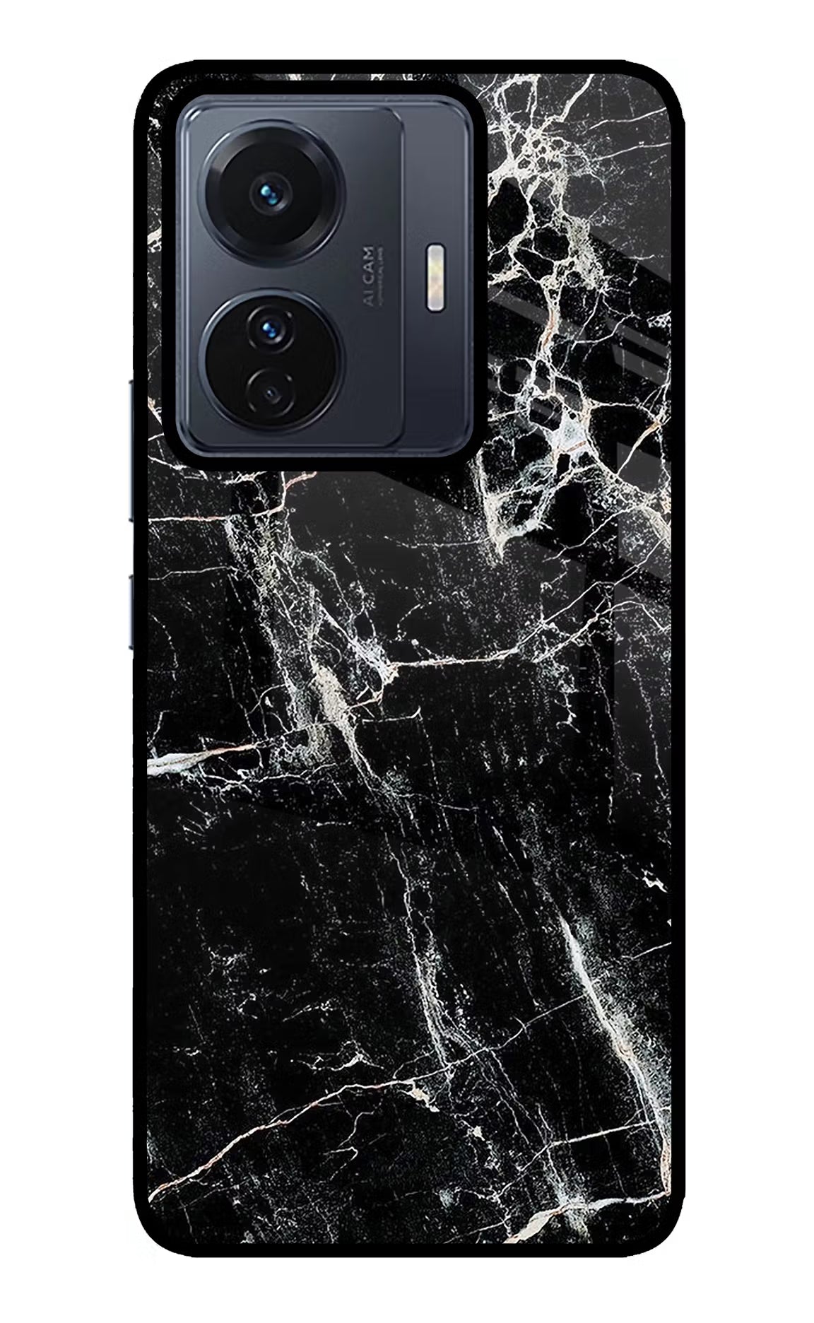 Black Marble Texture Vivo T1 Pro 5G Back Cover - Black Marble Texture Vivo T1 Pro 5G Glass Case Back Cover by Casekaro Black Marble Texture Vivo T1 Pro 5G Glass Case Back Cover by Casekaro