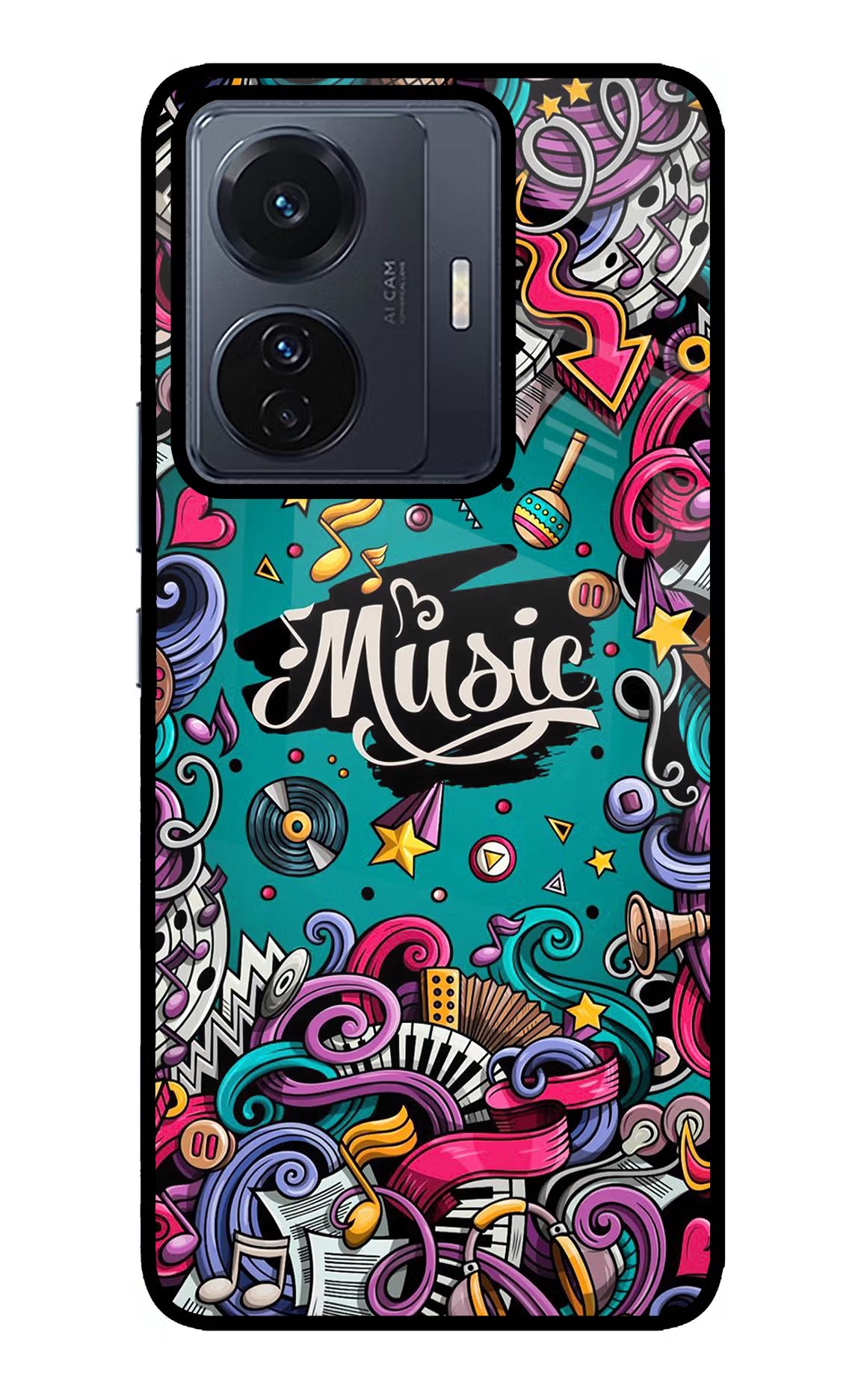Music Graffiti Vivo T1 Pro 5G Back Cover - Music Graffiti Vivo T1 Pro 5G Glass Case Back Cover by Casekaro Music Graffiti Vivo T1 Pro 5G Glass Case Back Cover by Casekaro