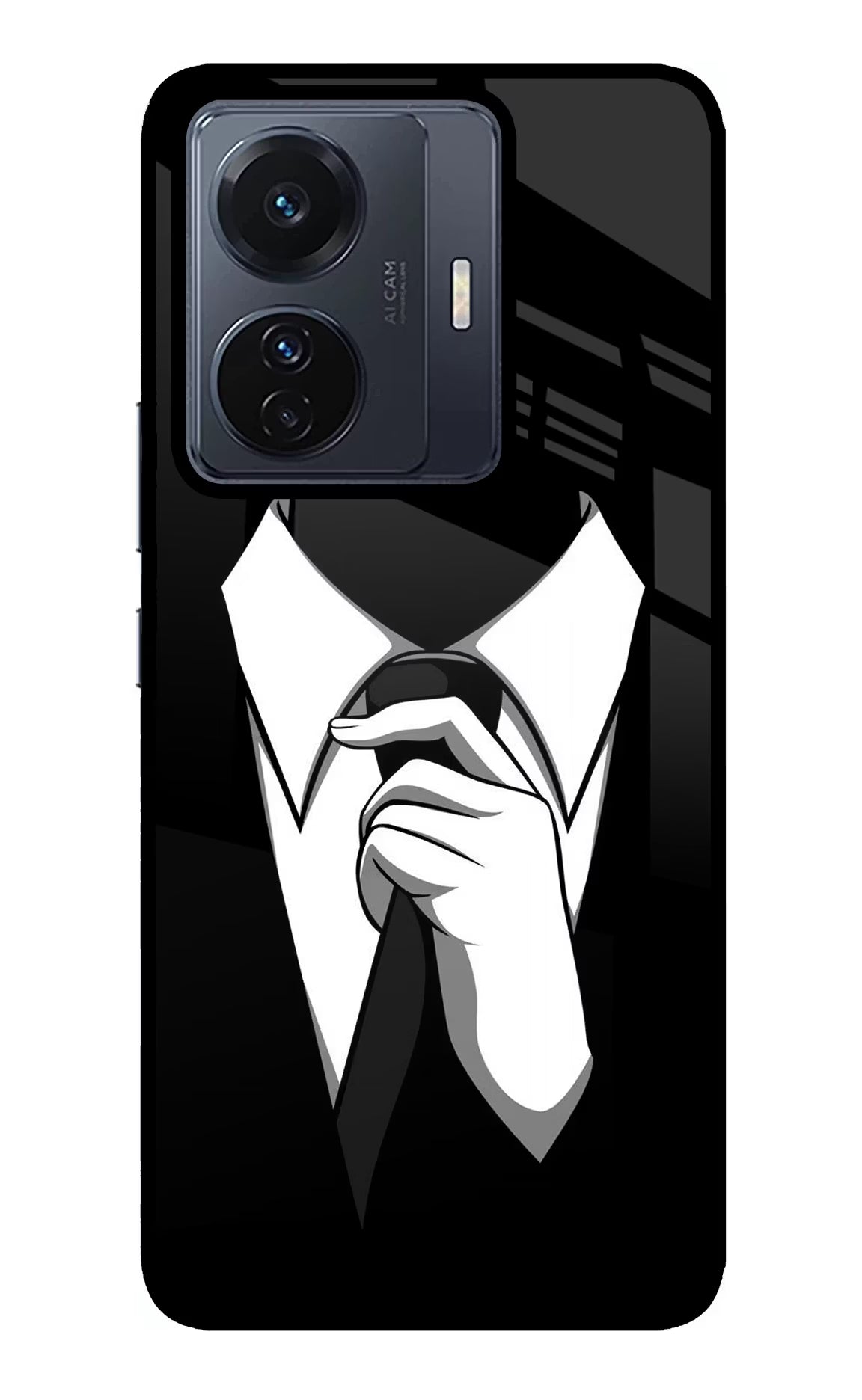 Black Tie Vivo T1 Pro 5G Back Cover - Black Tie Vivo T1 Pro 5G Glass Case Back Cover by Casekaro Black Tie Vivo T1 Pro 5G Glass Case Back Cover by Casekaro