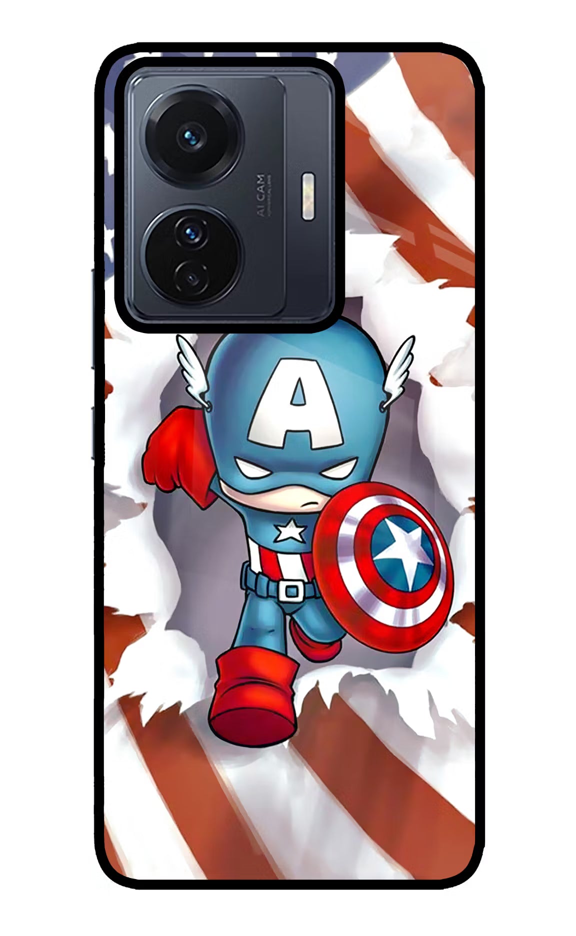 Captain America Vivo T1 Pro 5G Back Cover - Captain America Vivo T1 Pro 5G Glass Case Back Cover by Casekaro Captain America Vivo T1 Pro 5G Glass Case Back Cover by Casekaro