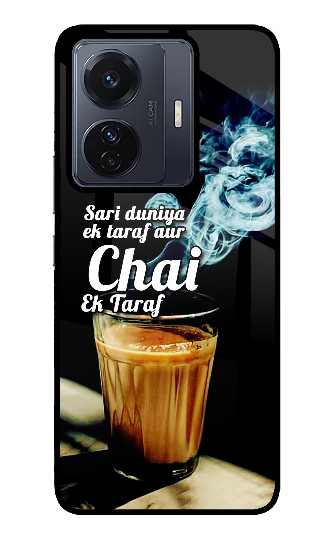 Chai Ek Taraf Quote Vivo T1 Pro 5G Back Cover - Chai Ek Taraf Quote Vivo T1 Pro 5G Glass Case Back Cover by Casekaro Chai Ek Taraf Quote Vivo T1 Pro 5G Glass Case Back Cover by Casekaro