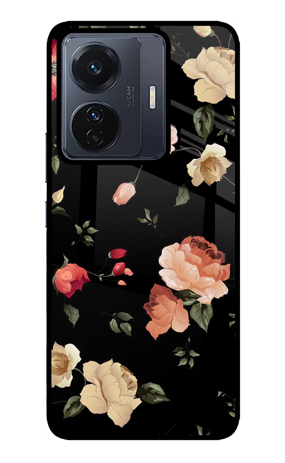Flowers Vivo T1 Pro 5G Back Cover - Flowers Vivo T1 Pro 5G Glass Case Back Cover by Casekaro Flowers Vivo T1 Pro 5G Glass Case Back Cover by Casekaro