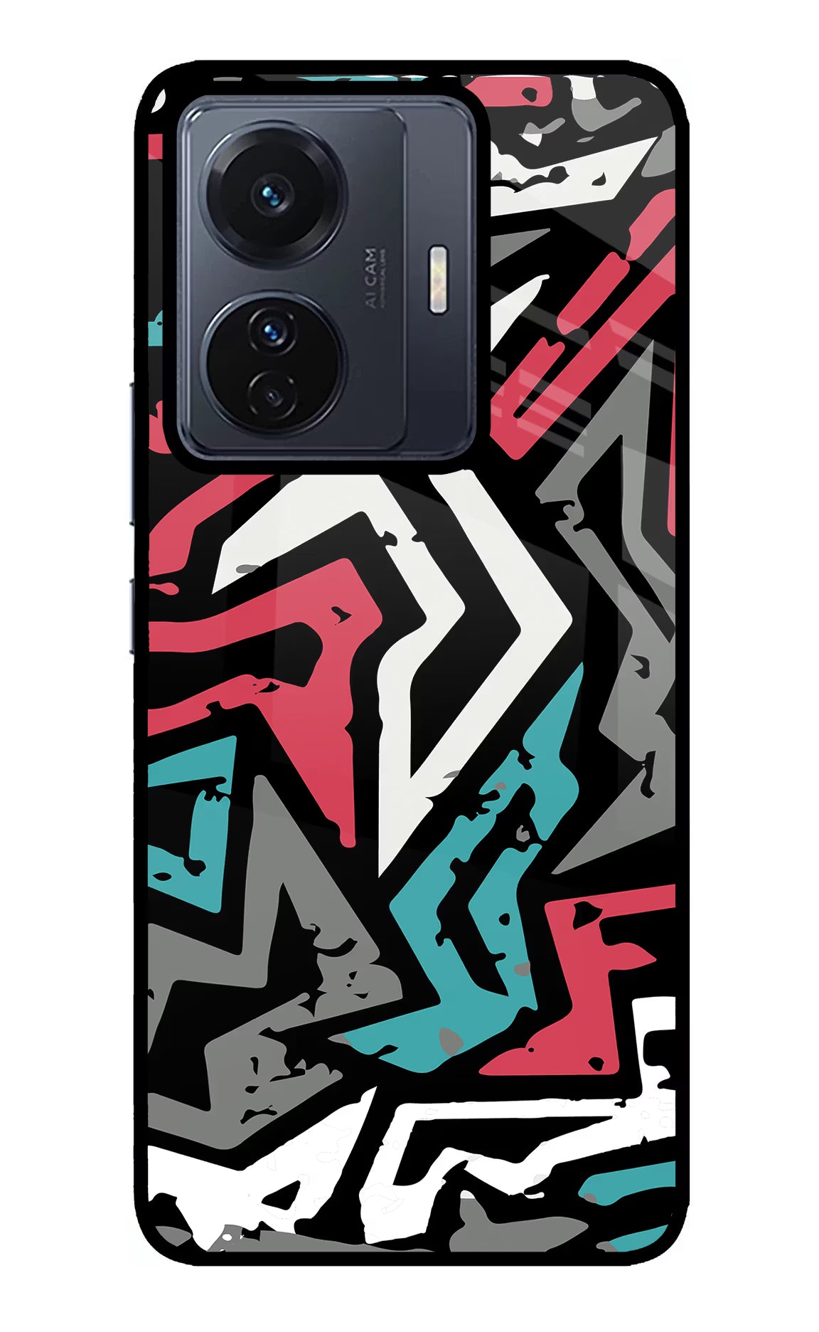 Geometric Graffiti Vivo T1 Pro 5G Back Cover - Geometric Graffiti Vivo T1 Pro 5G Glass Case Back Cover by Casekaro Geometric Graffiti Vivo T1 Pro 5G Glass Case Back Cover by Casekaro