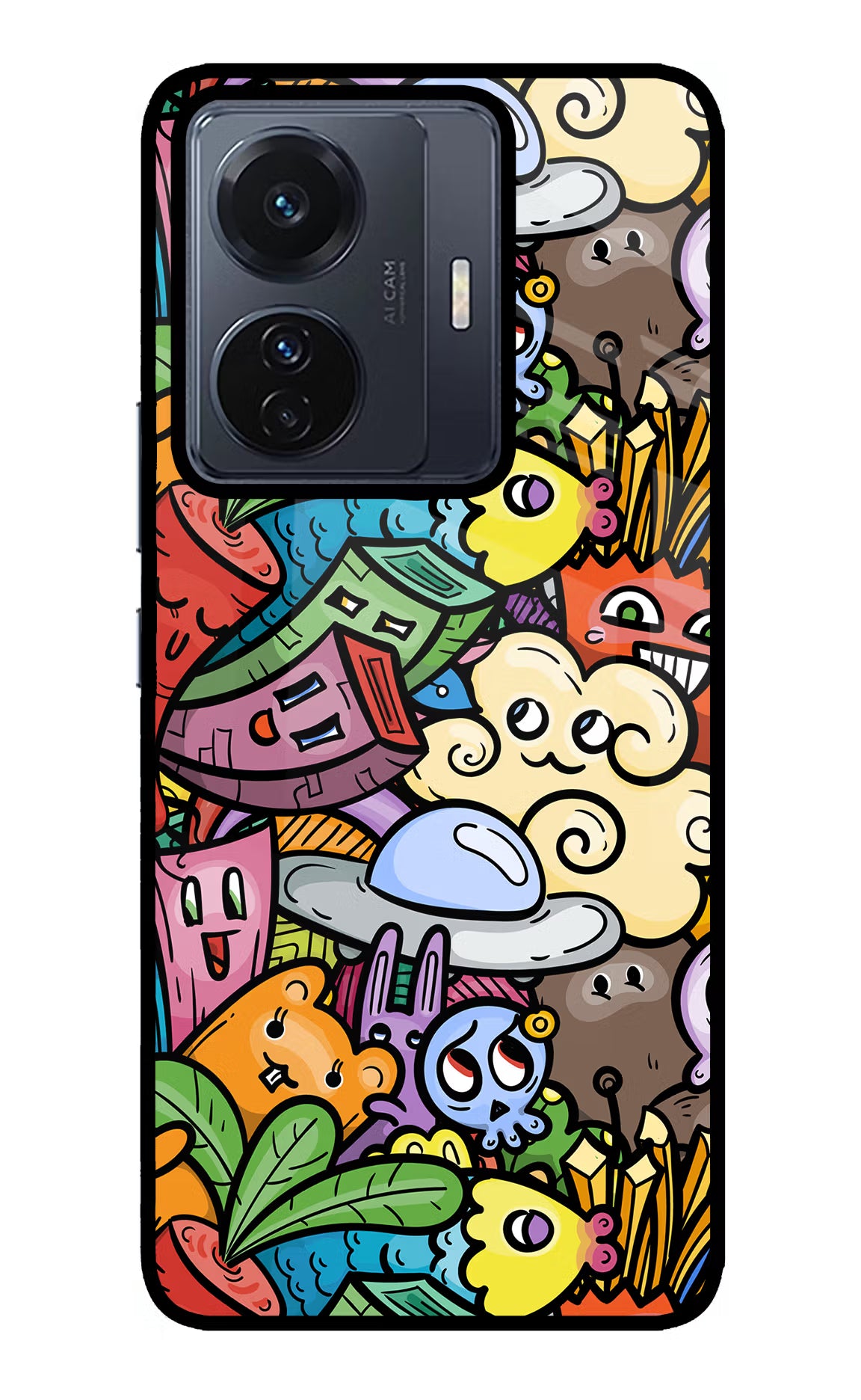 Veggie Doodle Vivo T1 Pro 5G Back Cover - Veggie Doodle Vivo T1 Pro 5G Glass Case Back Cover by Casekaro Veggie Doodle Vivo T1 Pro 5G Glass Case Back Cover by Casekaro