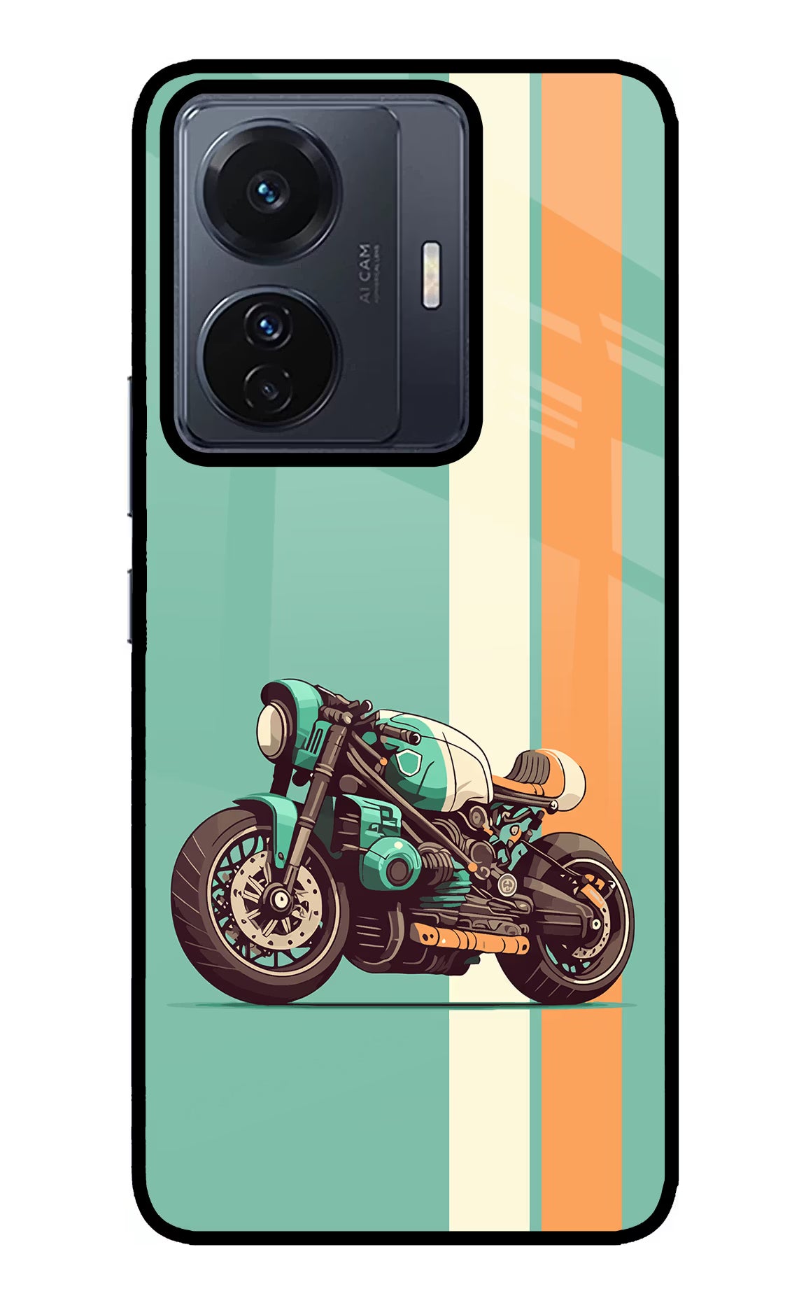 Striped Moto Drift Vivo T1 Pro 5G Back Cover - Striped Moto Drift Vivo T1 Pro 5G Glass Case Back Cover by Casekaro Striped Moto Drift Vivo T1 Pro 5G Glass Case Back Cover by Casekaro