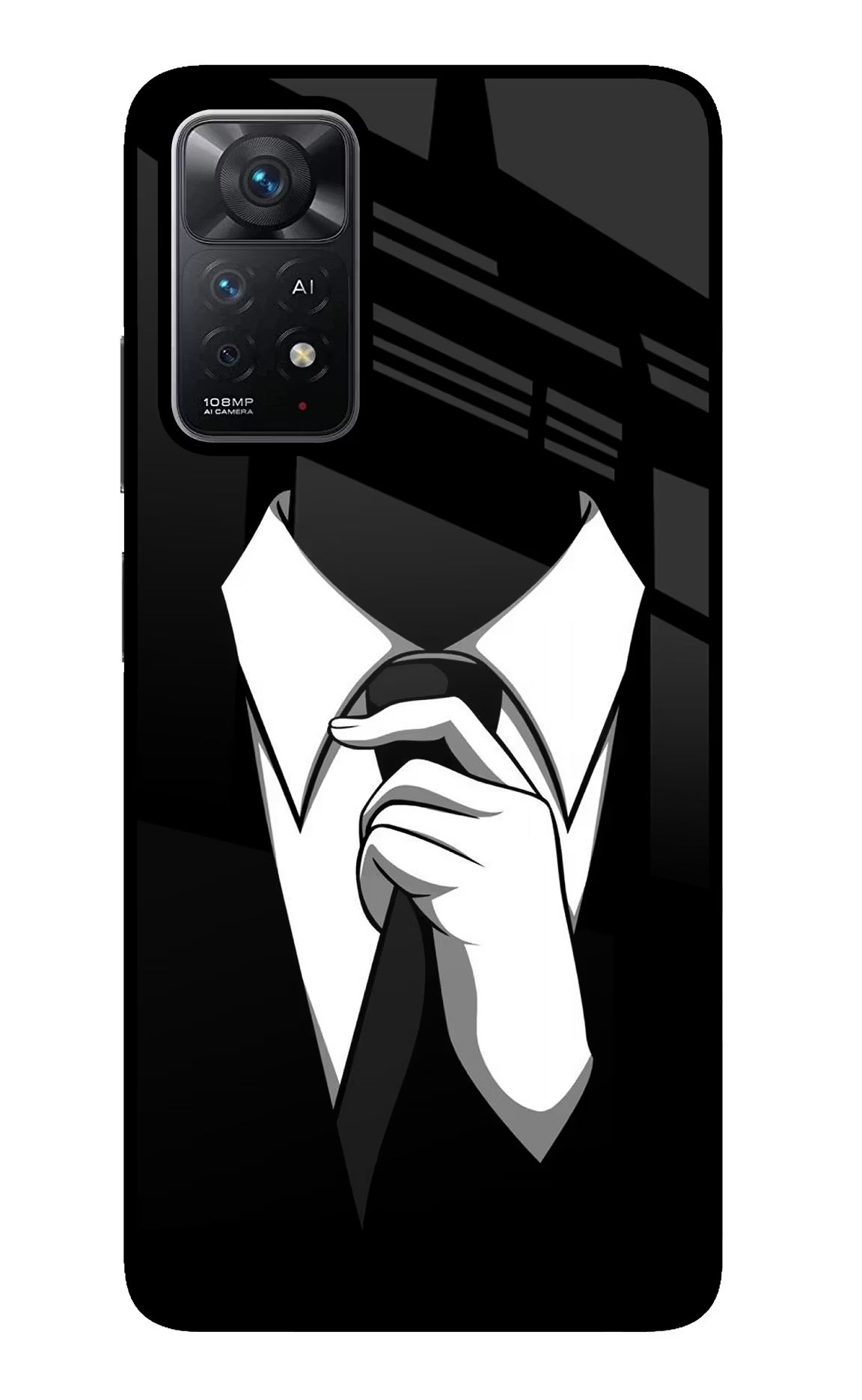 Black Tie Redmi Note 11 Pro+ 5G Back Cover - Black Tie Redmi Note 11 Pro+ 5G Glass Case Back Cover by Casekaro Black Tie Redmi Note 11 Pro+ 5G Glass Case Back Cover by Casekaro