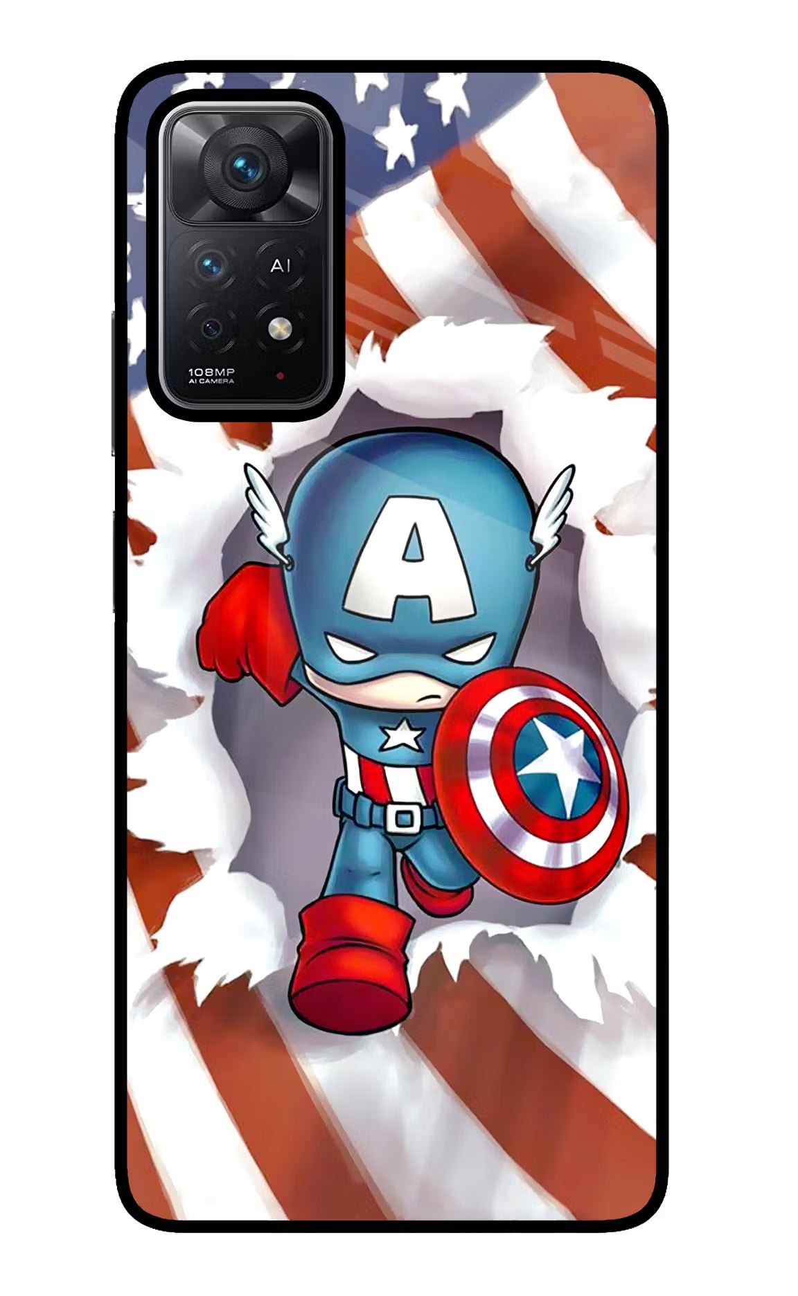 Captain America Redmi Note 11 Pro+ 5G Back Cover - Captain America Redmi Note 11 Pro+ 5G Glass Case Back Cover by Casekaro Captain America Redmi Note 11 Pro+ 5G Glass Case Back Cover by Casekaro