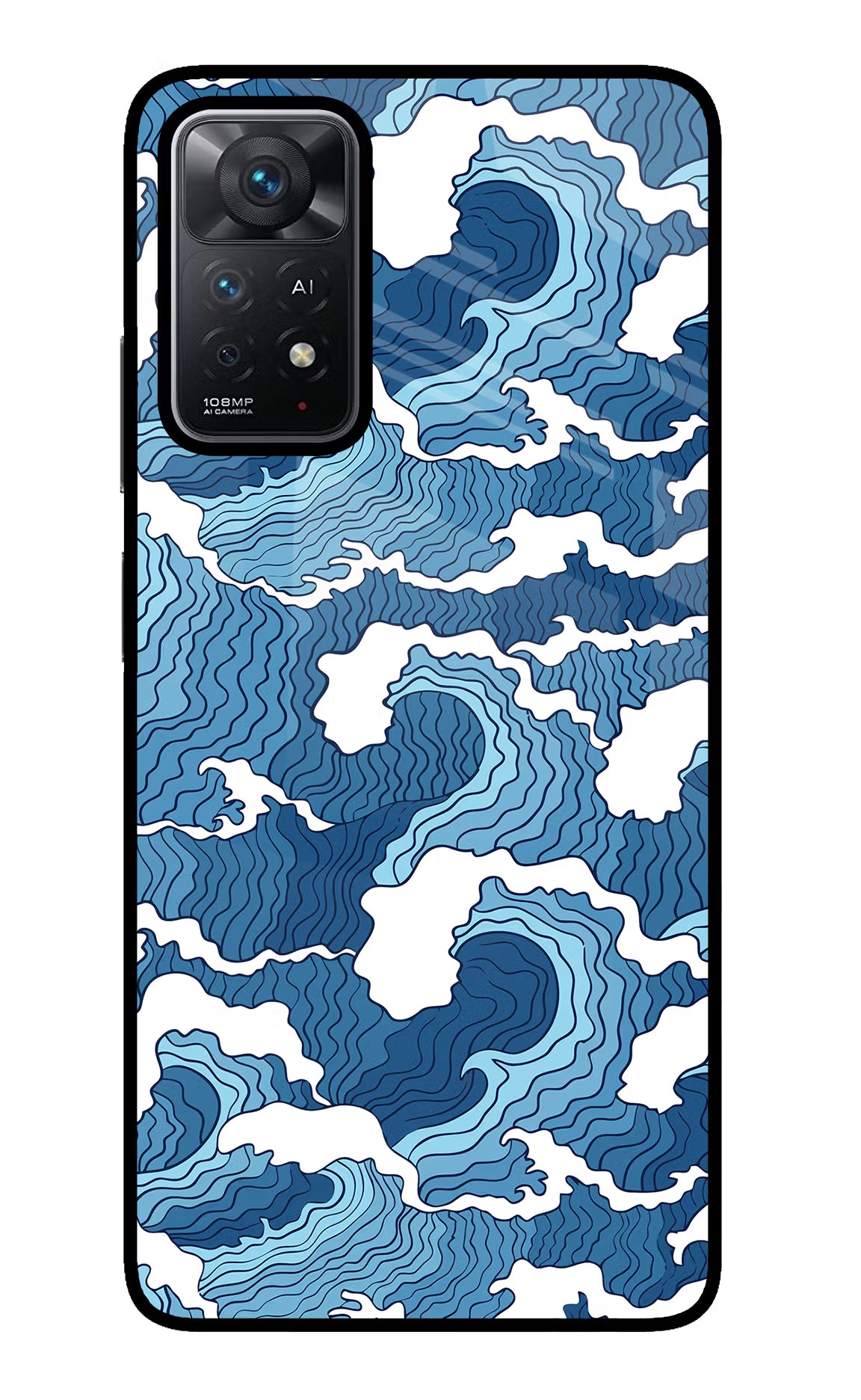 Blue Waves Redmi Note 11 Pro+ 5G Back Cover - Blue Waves Redmi Note 11 Pro+ 5G Glass Case Back Cover by Casekaro Blue Waves Redmi Note 11 Pro+ 5G Glass Case Back Cover by Casekaro