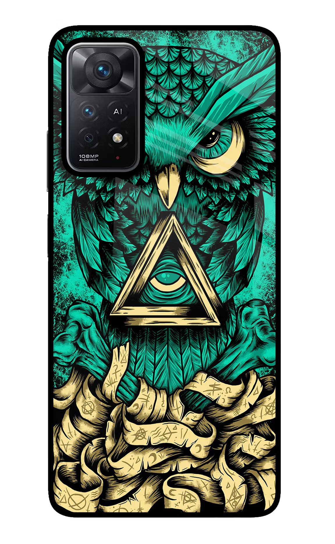 Green Owl Redmi Note 11 Pro+ 5G Back Cover - Green Owl Redmi Note 11 Pro+ 5G Glass Case Back Cover by Casekaro Green Owl Redmi Note 11 Pro+ 5G Glass Case Back Cover by Casekaro