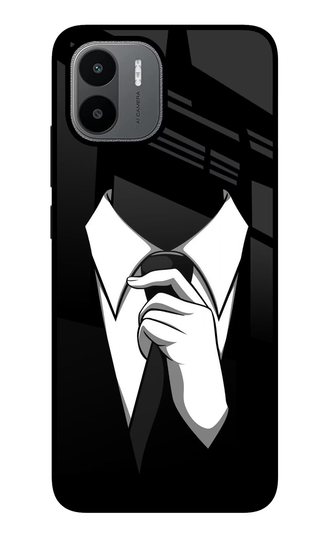 Black Tie Redmi A1/A2 Back Cover - Black Tie Redmi A1/A2 Glass Case Back Cover by Casekaro Black Tie Redmi A1/A2 Glass Case Back Cover by Casekaro