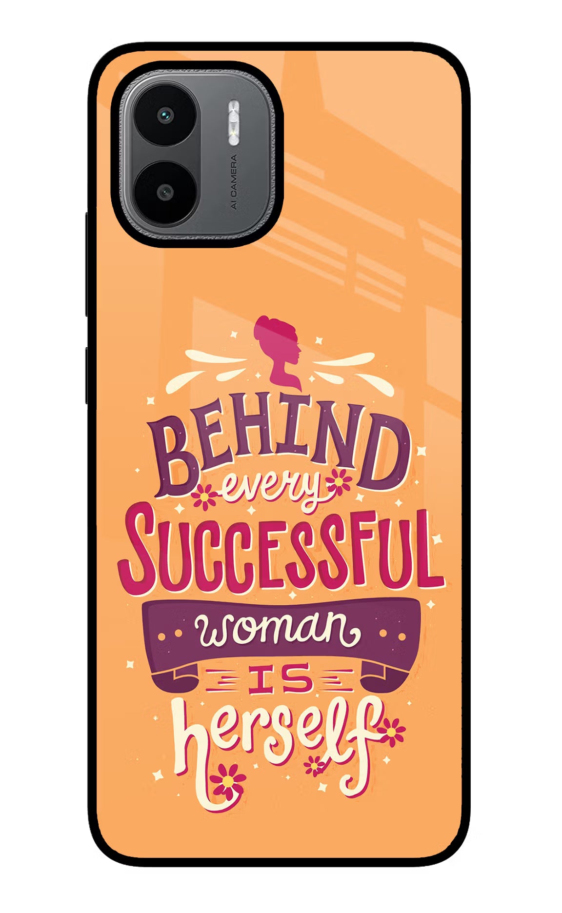 Behind Every Successful Woman There Is Herself Redmi A1/A2 Back Cover - Behind Every Successful Woman There Is Herself Redmi A1/A2 Glass Case Back Cover by Casekaro Behind Every Successful Woman There Is Herself Redmi A1/A2 Glass Case Back Cover by Casekaro