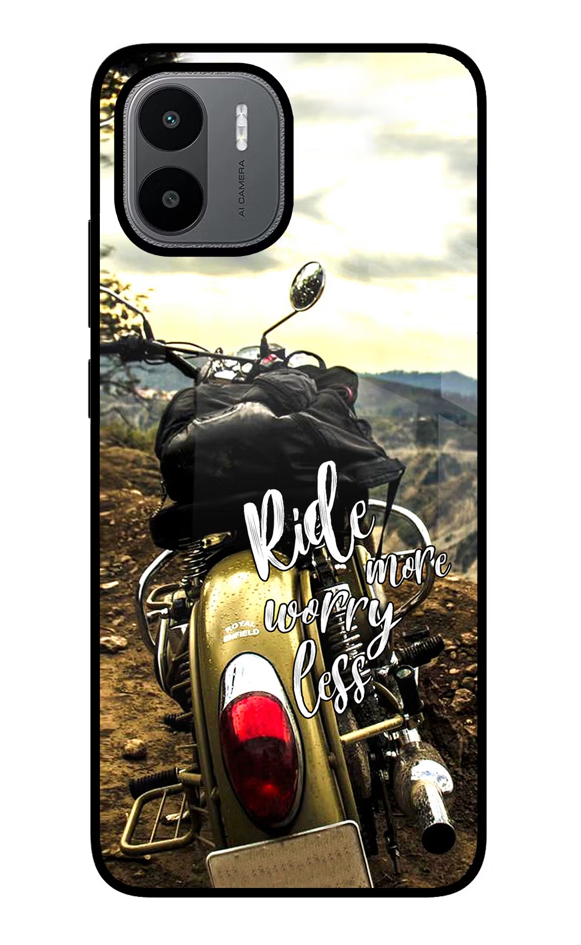 Ride More Worry Less Redmi A1/A2 Back Cover - Ride More Worry Less Redmi A1/A2 Glass Case Back Cover by Casekaro Ride More Worry Less Redmi A1/A2 Glass Case Back Cover by Casekaro