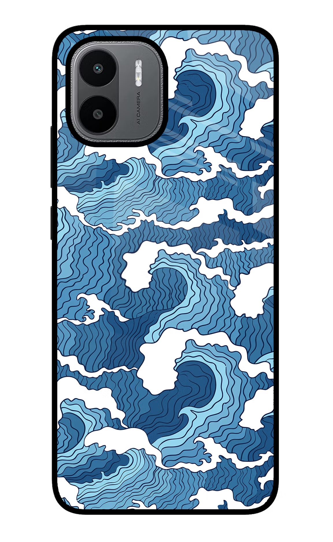 Blue Waves Redmi A1/A2 Back Cover - Blue Waves Redmi A1/A2 Glass Case Back Cover by Casekaro Blue Waves Redmi A1/A2 Glass Case Back Cover by Casekaro
