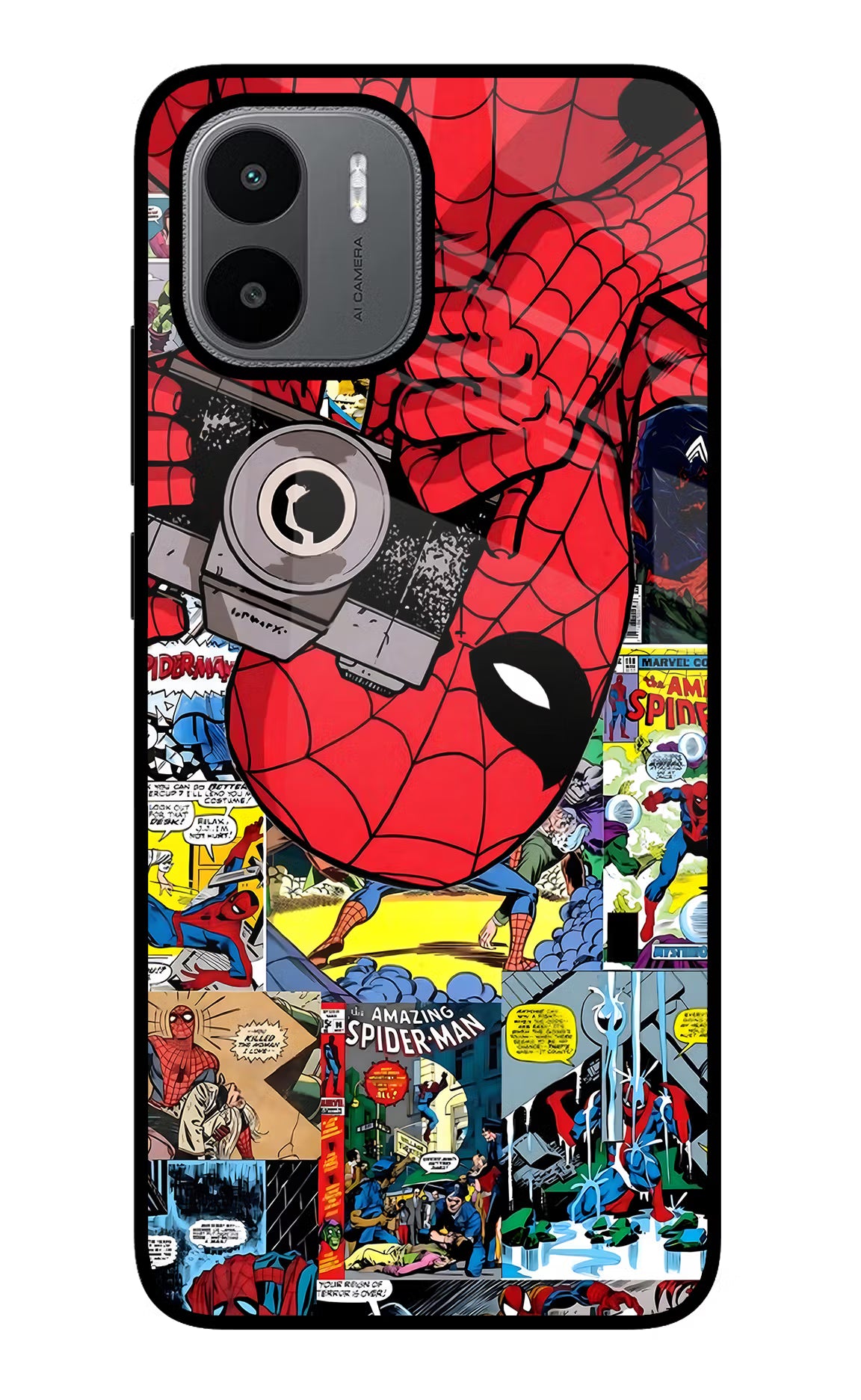 Spider Man Redmi A1/A2 Glass Case - Spider Man Redmi A1/A2 Glass Case Spider Man Redmi A1/A2 Glass Case