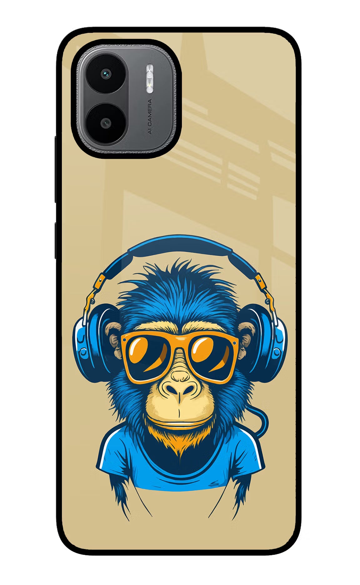 Monkey Headphone Redmi A1/A2 Back Cover - Monkey Headphone Redmi A1/A2 Glass Case Back Cover by Casekaro Monkey Headphone Redmi A1/A2 Glass Case Back Cover by Casekaro