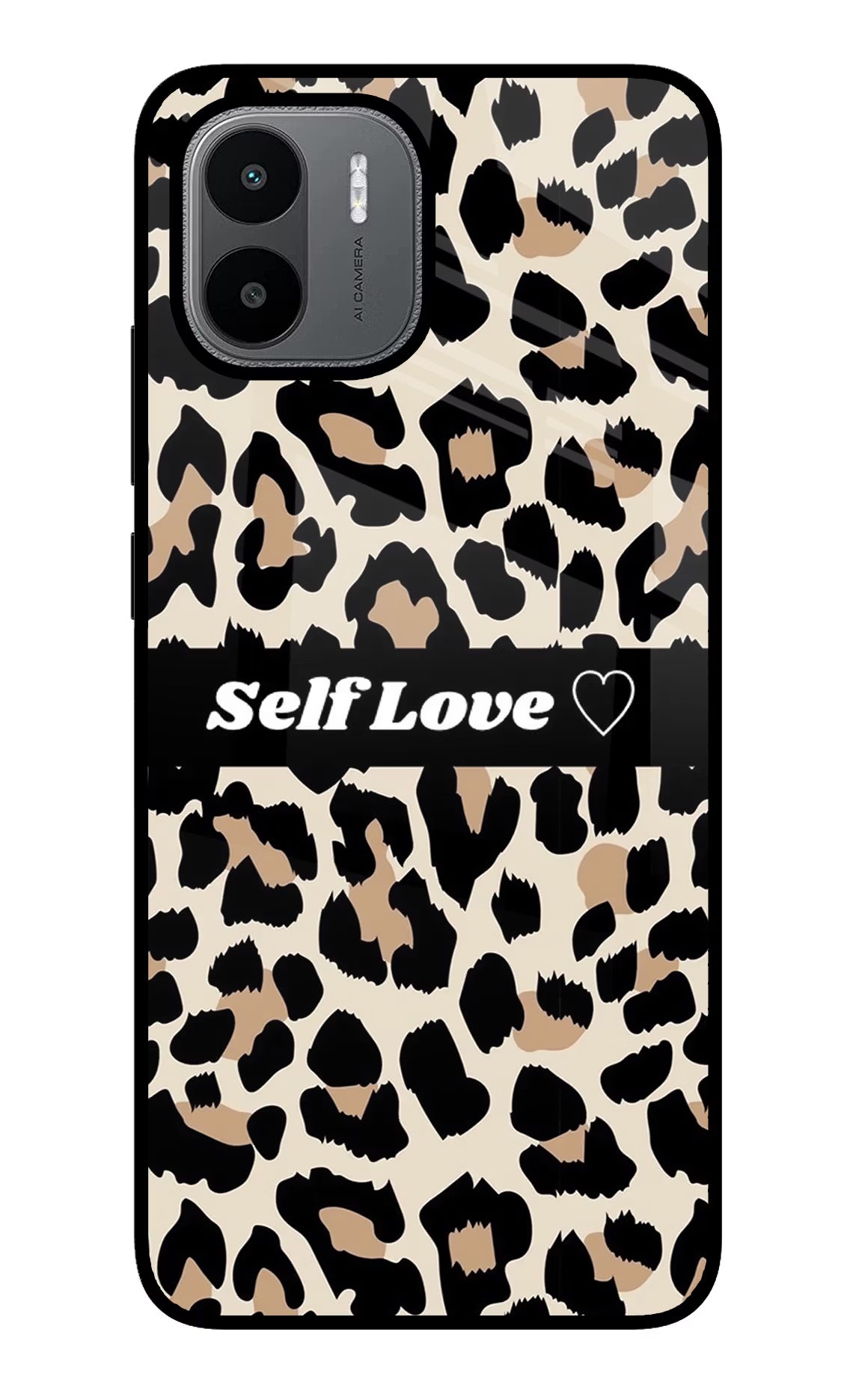 Leopard Print Self Love Redmi A1/A2 Back Cover - Leopard Print Self Love Redmi A1/A2 Glass Case Back Cover by Casekaro Leopard Print Self Love Redmi A1/A2 Glass Case Back Cover by Casekaro