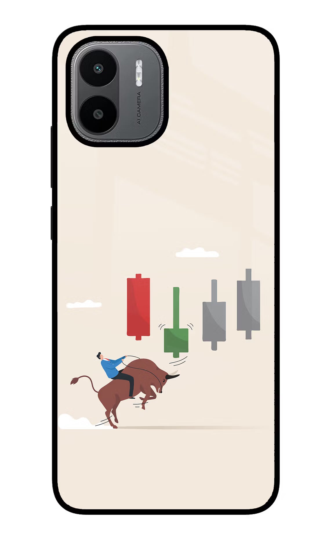 Bull Trading Momentum Redmi A1/A2 Back Cover - Bull Trading Momentum Redmi A1/A2 Glass Case Back Cover by Casekaro Bull Trading Momentum Redmi A1/A2 Glass Case Back Cover by Casekaro