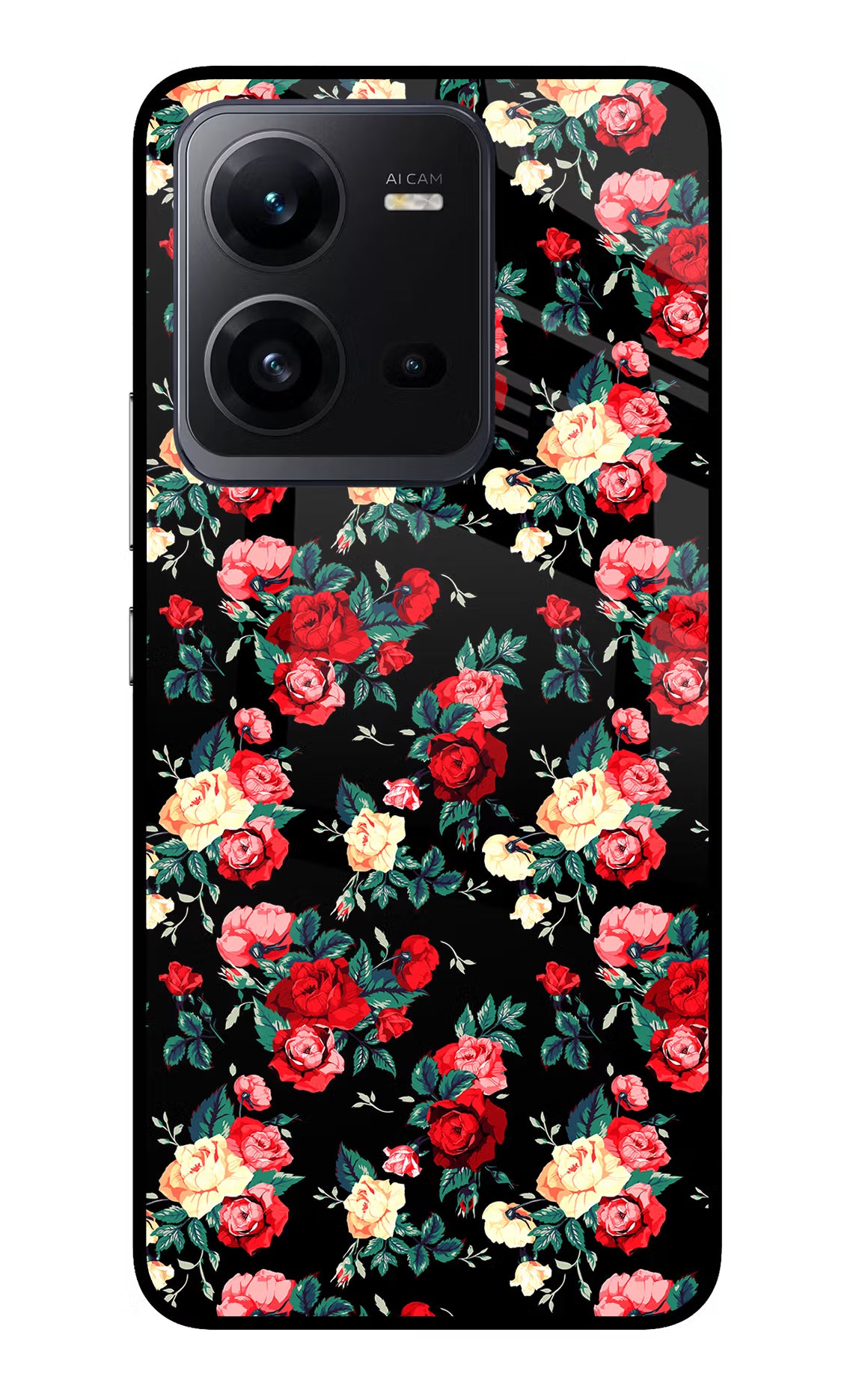 Rose Pattern Vivo V25 5G Glass Case - Rose Pattern Vivo V25 5G Glass Case Rose Pattern Vivo V25 5G Glass Case