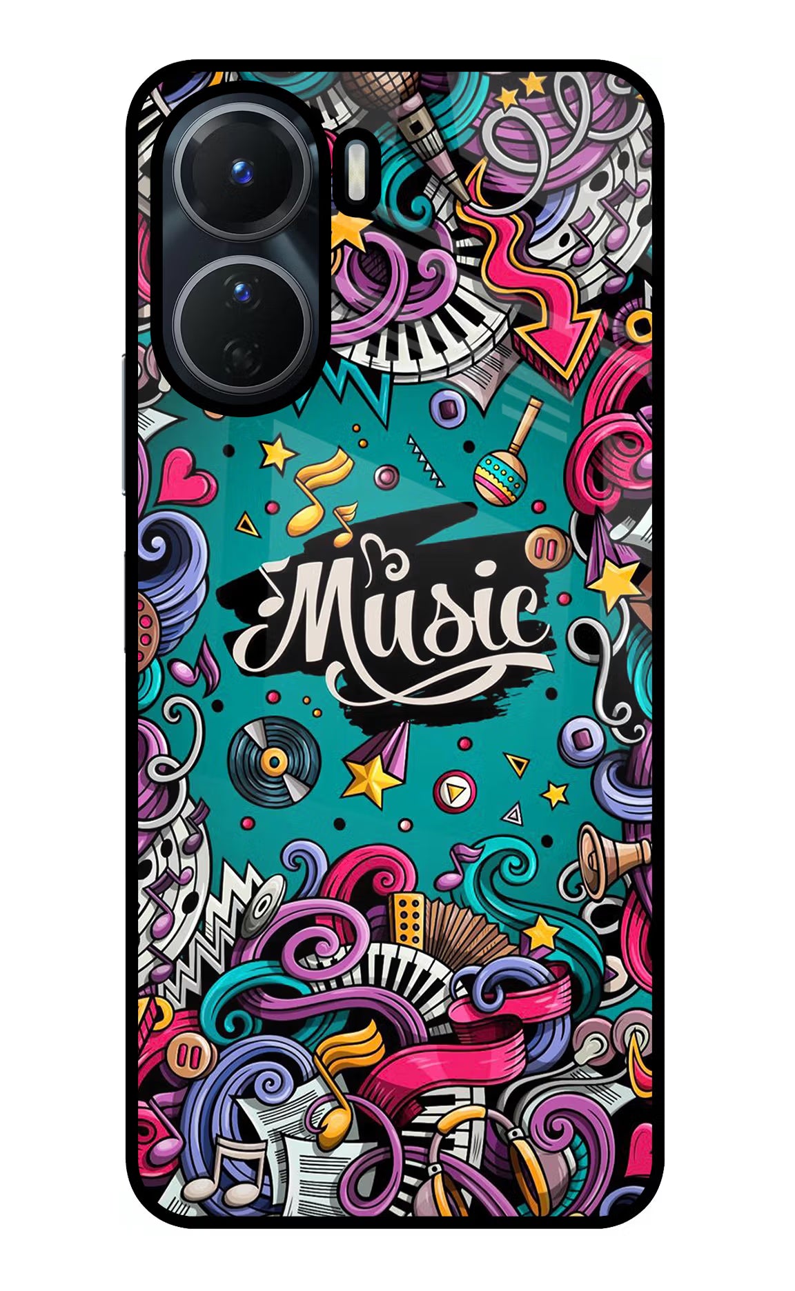 Music Graffiti Vivo Y16 Glass Case - Music Graffiti Vivo Y16 Glass Case Music Graffiti Vivo Y16 Glass Case