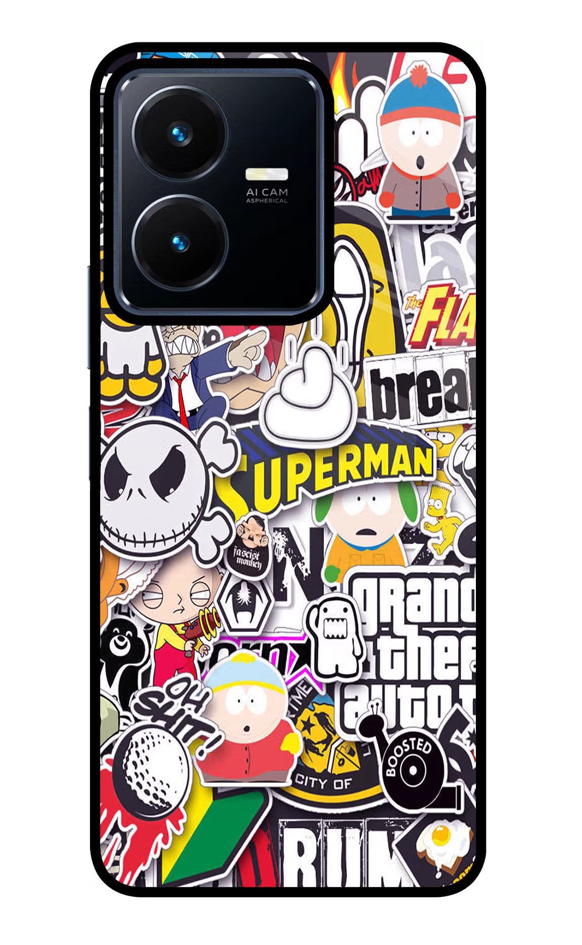 Sticker Bomb Vivo Y22 Glass Case - Sticker Bomb Vivo Y22 Glass Case Sticker Bomb Vivo Y22 Glass Case