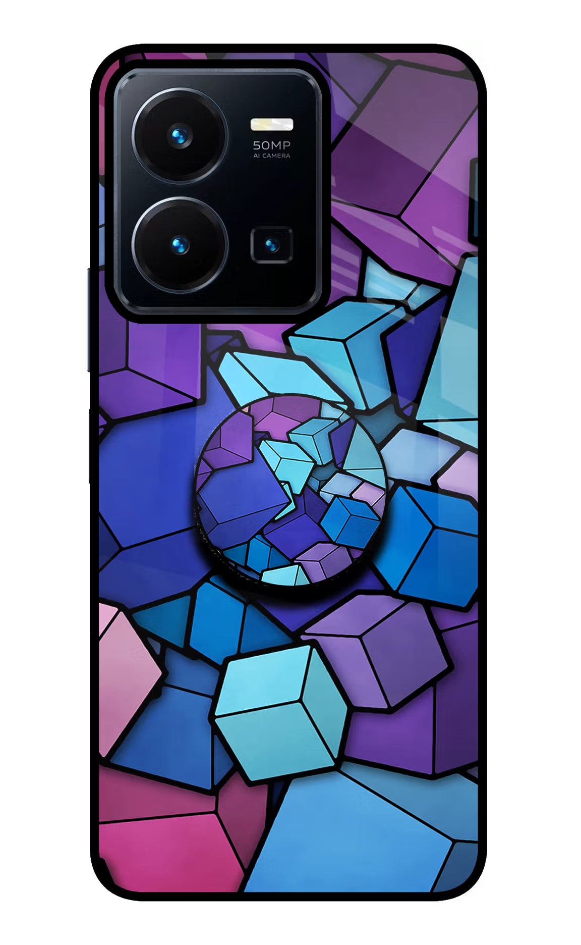 Cubic Abstract Vivo Y35 Glass Case - Cubic Abstract Vivo Y35 Glass Case Cubic Abstract Vivo Y35 Glass Case