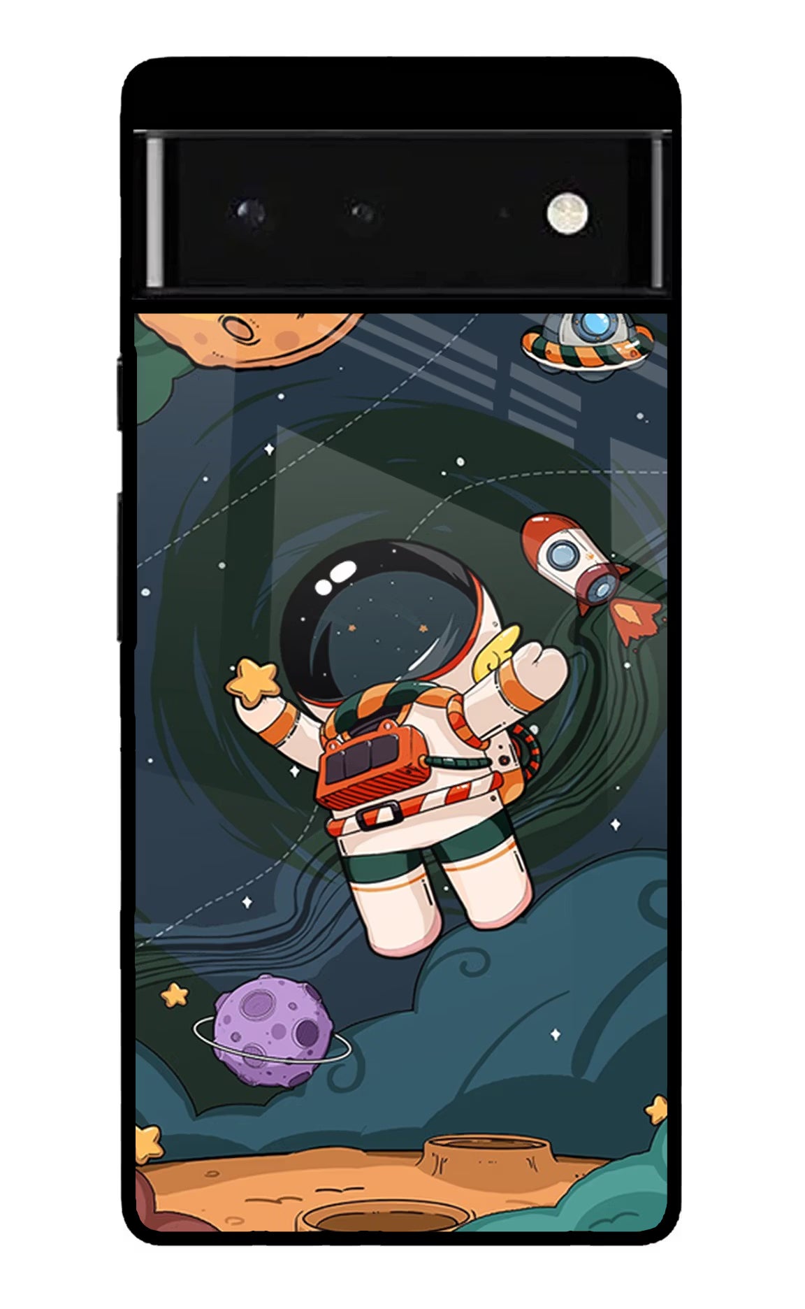 Cartoon Astronaut Google Pixel 6 Back Cover - Cartoon Astronaut Google Pixel 6 Glass Case Back Cover by Casekaro Cartoon Astronaut Google Pixel 6 Glass Case Back Cover by Casekaro