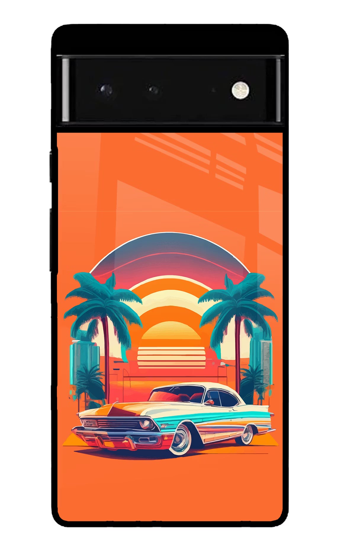 Palm Drive 80s Google Pixel 6 Back Cover - Palm Drive 80s Google Pixel 6 Glass Case Back Cover by Casekaro Palm Drive 80s Google Pixel 6 Glass Case Back Cover by Casekaro