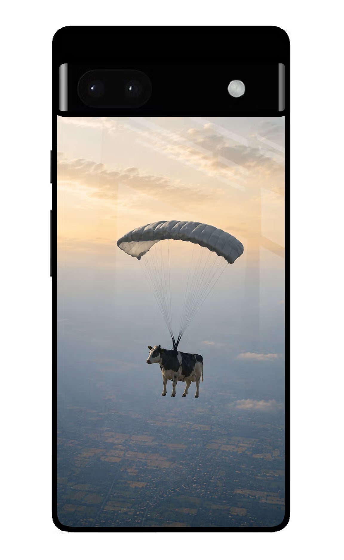 Skydiving Cow Google Pixel 6A Glass Case - Skydiving Cow Google Pixel 6A Glass Case Skydiving Cow Google Pixel 6A Glass Case