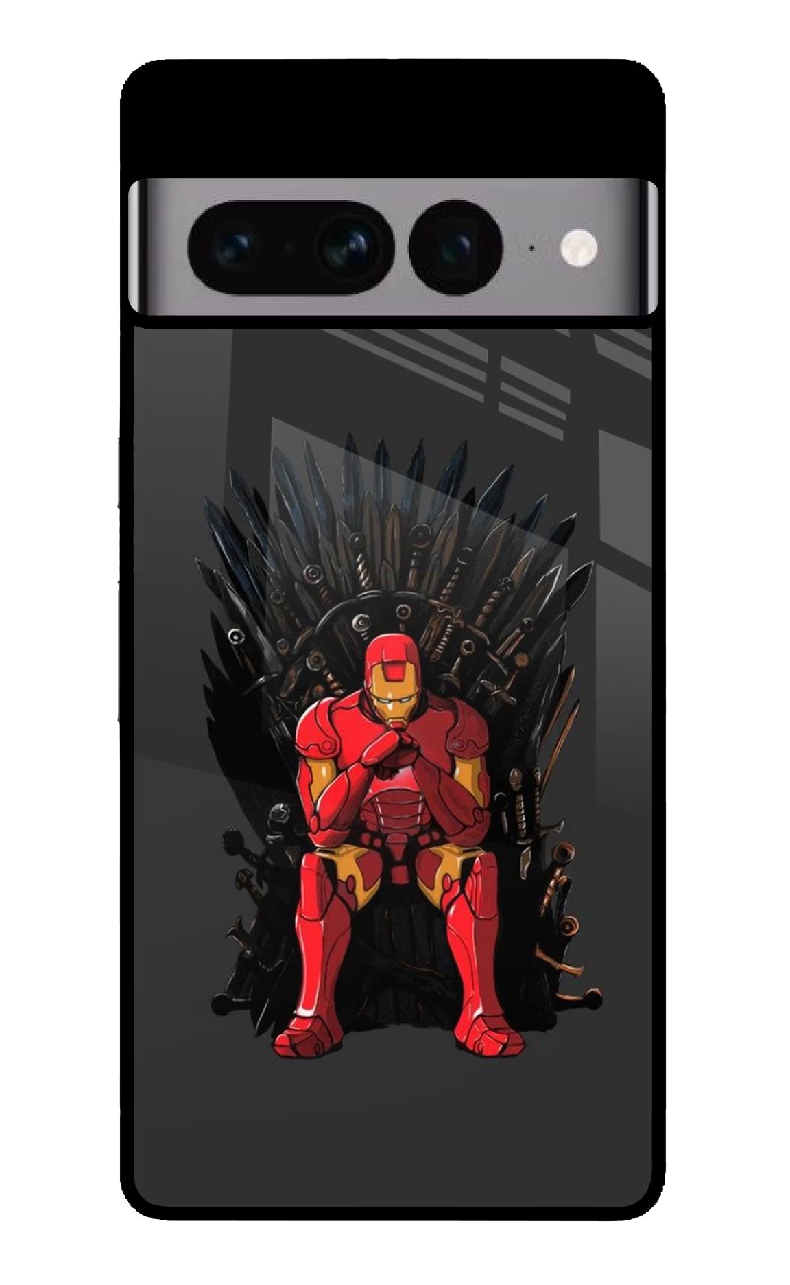 Ironman Throne Google Pixel 7 Pro Back Cover - Ironman Throne Google Pixel 7 Pro Glass Case Back Cover by Casekaro Ironman Throne Google Pixel 7 Pro Glass Case Back Cover by Casekaro