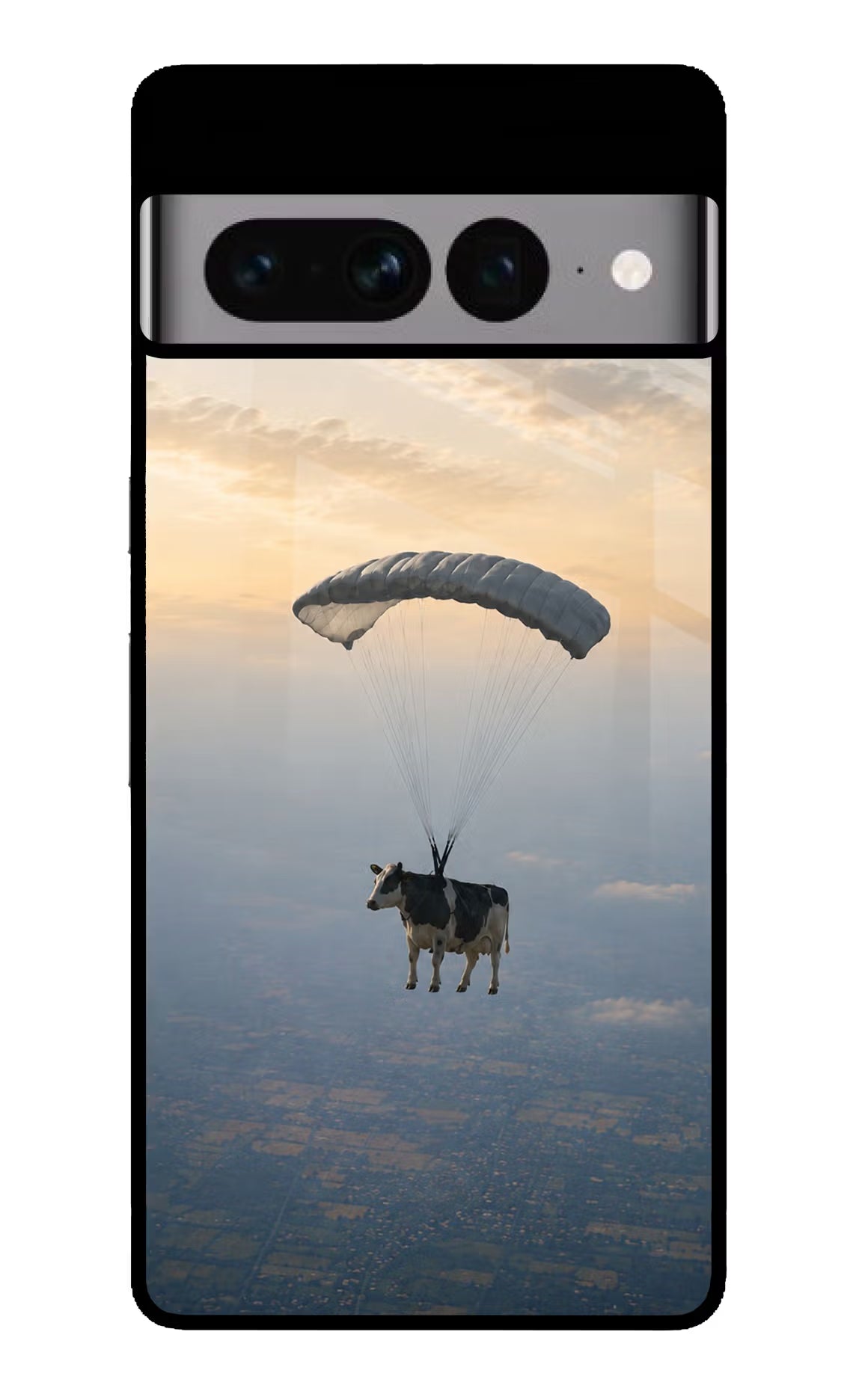 Skydiving Cow Google Pixel 7 Pro Glass Case - Skydiving Cow Google Pixel 7 Pro Glass Case Skydiving Cow Google Pixel 7 Pro Glass Case
