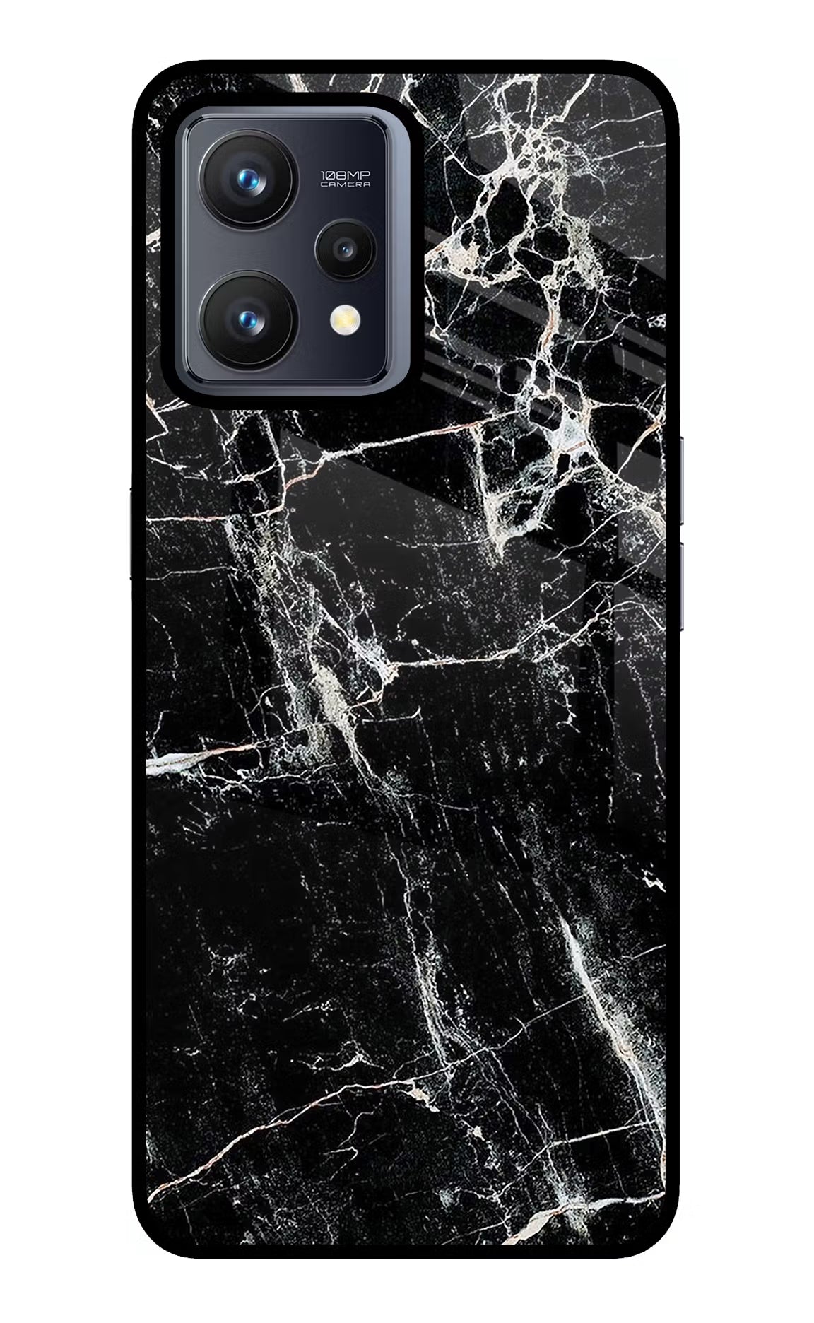 Black Marble Texture Realme 9 4G Back Cover - Black Marble Texture Realme 9 4G Glass Case Back Cover by Casekaro Black Marble Texture Realme 9 4G Glass Case Back Cover by Casekaro