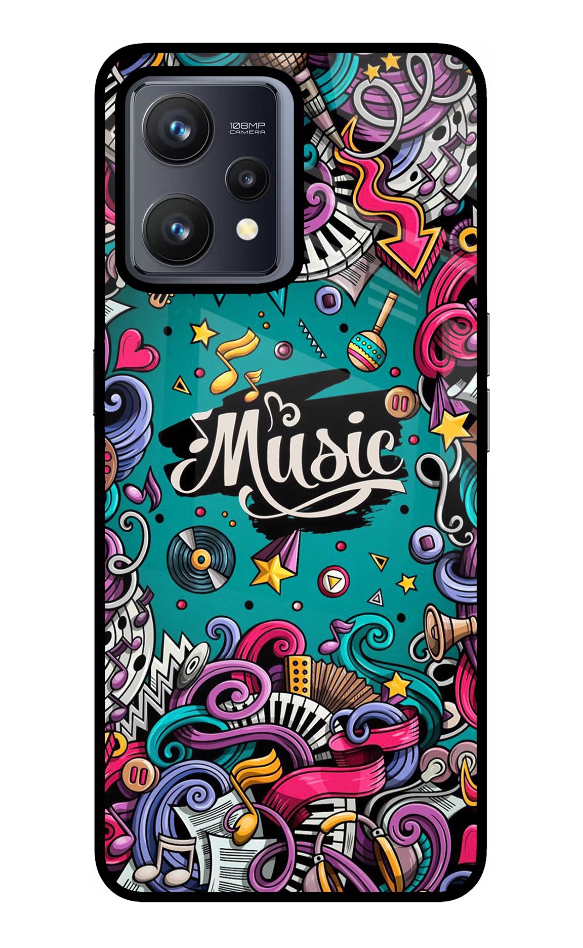 Music Graffiti Realme 9 4G Back Cover - Music Graffiti Realme 9 4G Glass Case Back Cover by Casekaro Music Graffiti Realme 9 4G Glass Case Back Cover by Casekaro