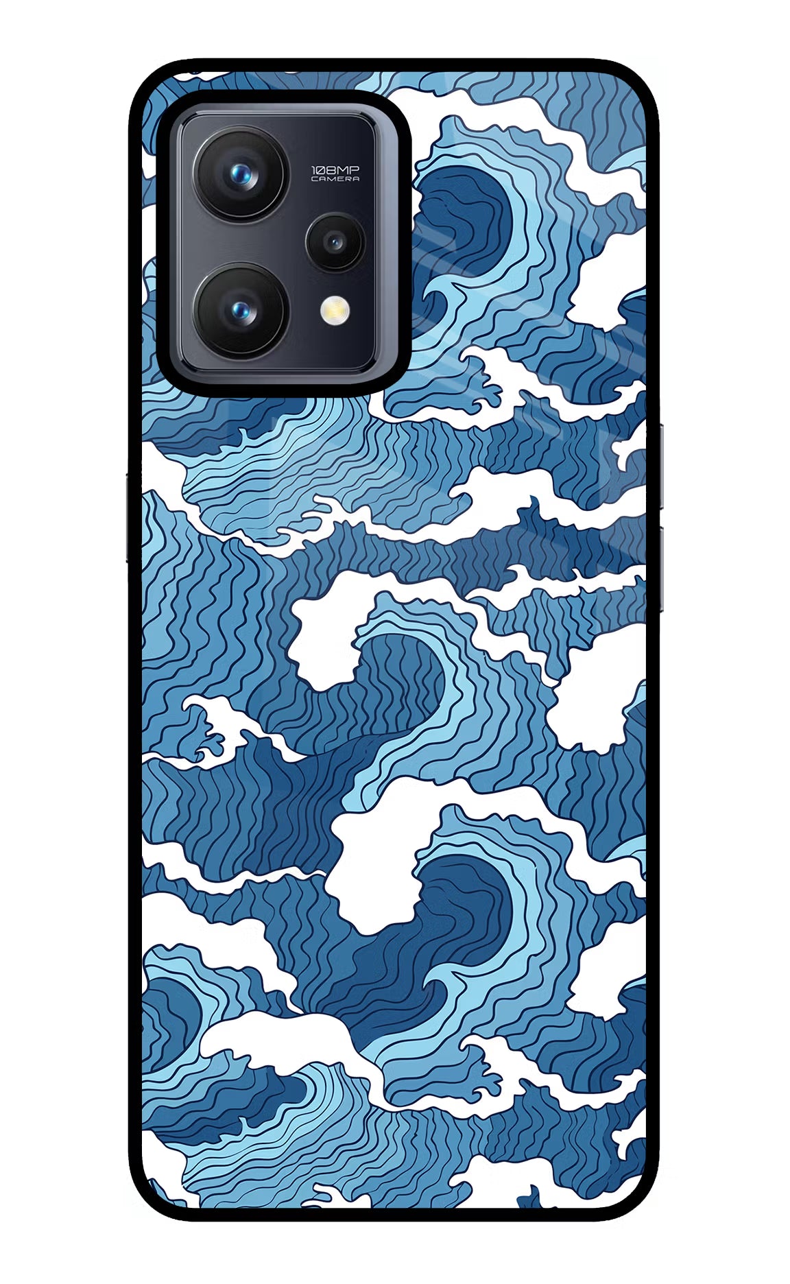 Blue Waves Realme 9 4G Back Cover - Blue Waves Realme 9 4G Glass Case Back Cover by Casekaro Blue Waves Realme 9 4G Glass Case Back Cover by Casekaro