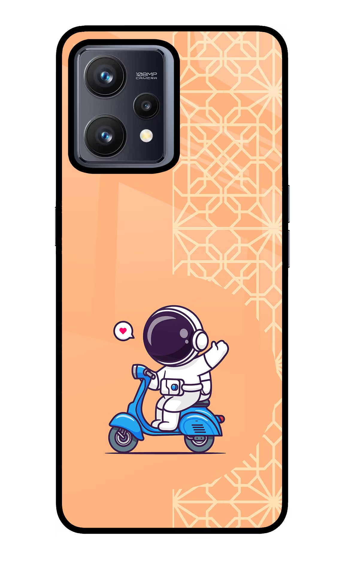 Cute Astronaut Riding Realme 9 4G Back Cover - Cute Astronaut Riding Realme 9 4G Glass Case Back Cover by Casekaro Cute Astronaut Riding Realme 9 4G Glass Case Back Cover by Casekaro